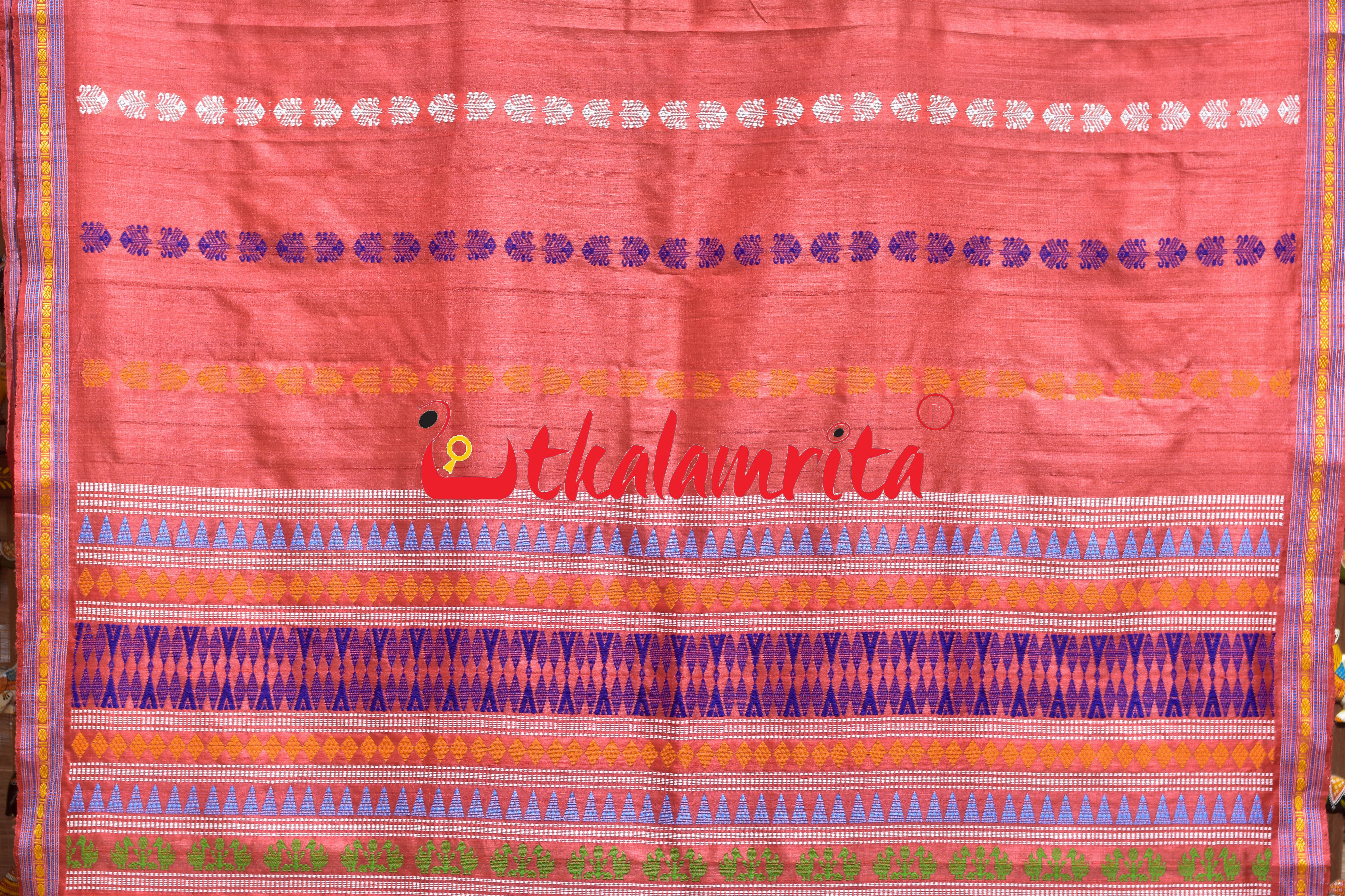 Red Half Ikat Half  Jala Gopalpur Tussar Silk Saree