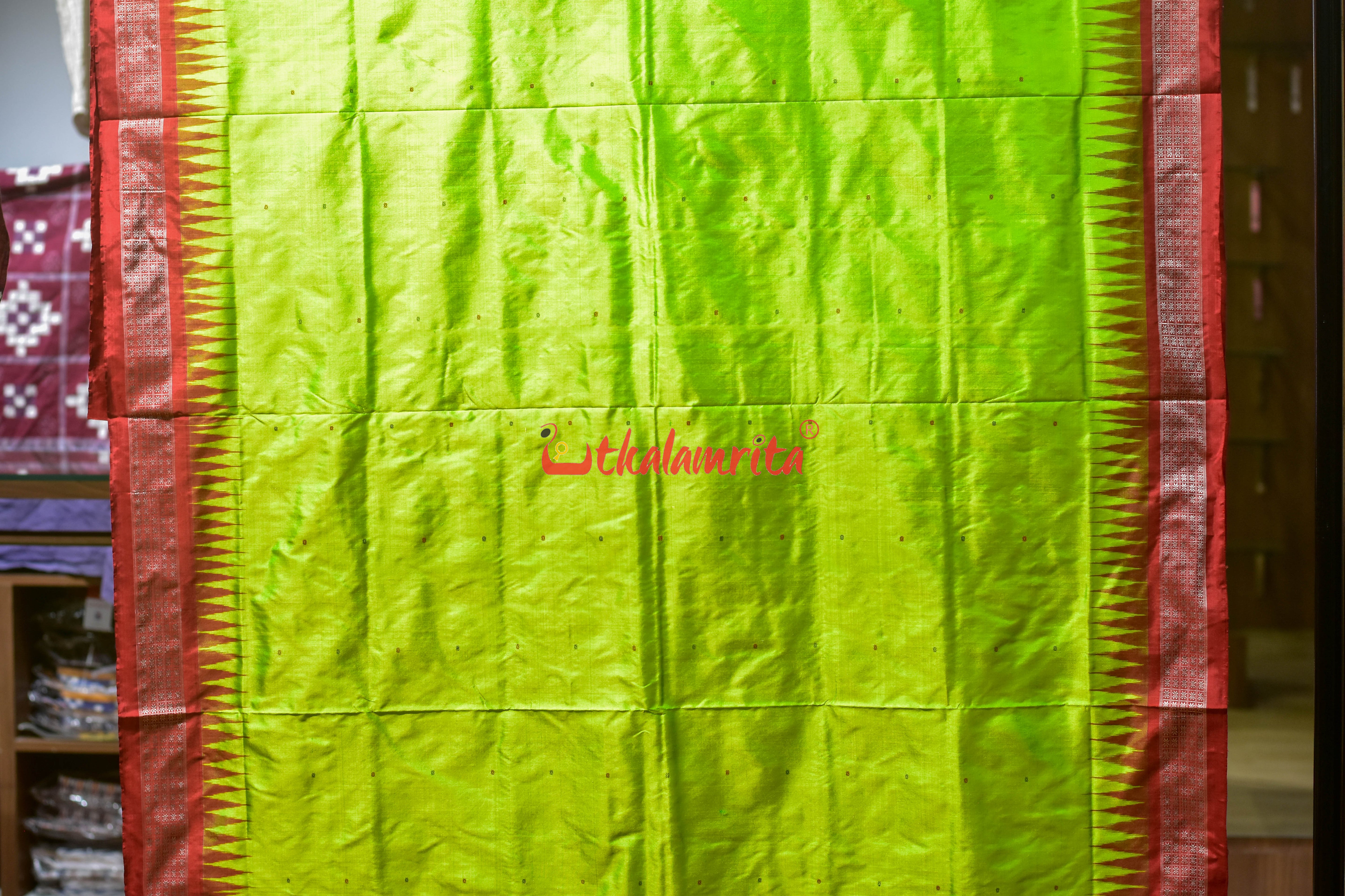 Lime Green Buti Bomkai Silk Saree