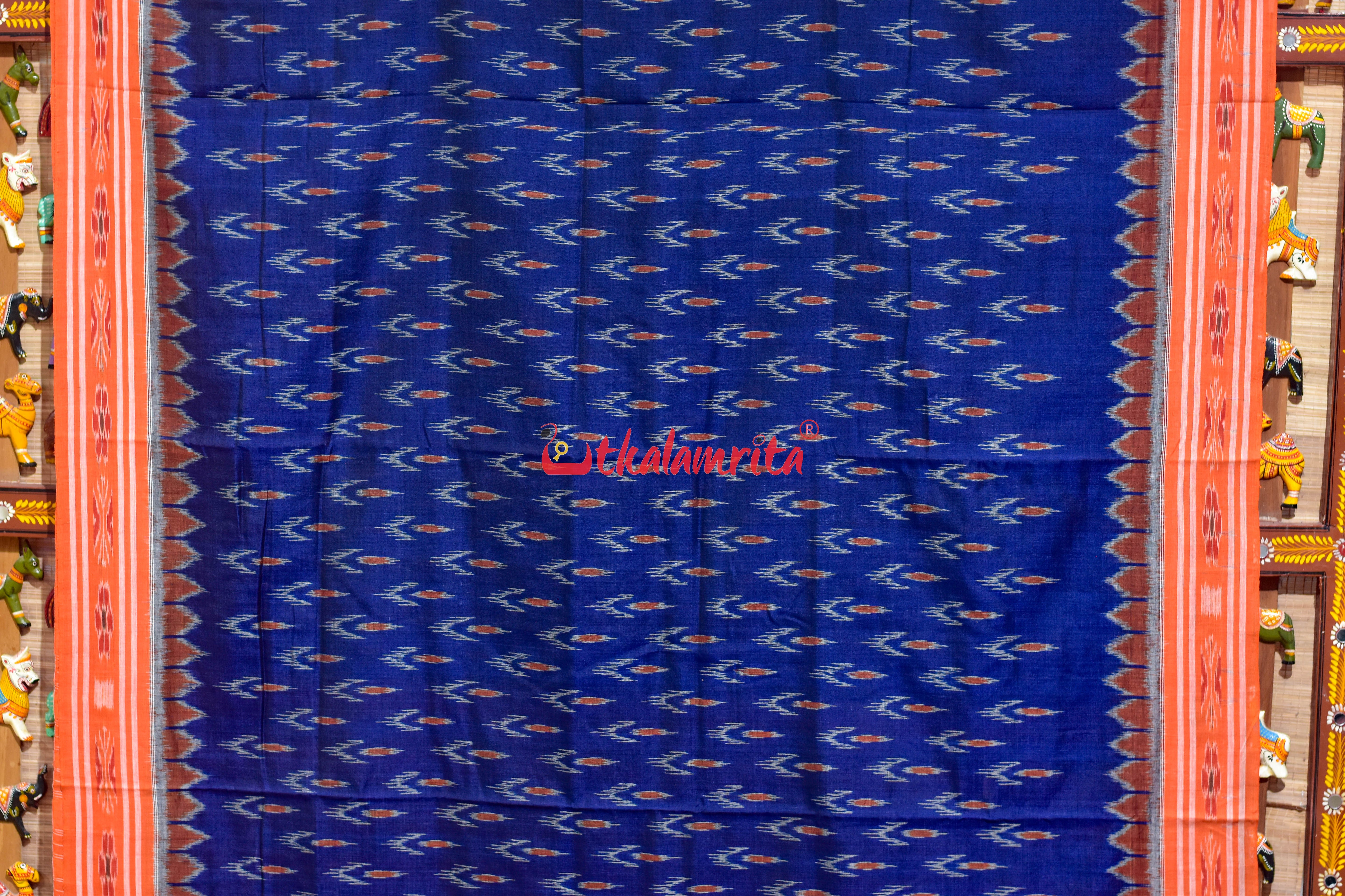 Navy Blue with Orange Cloves Khandua Cotton Saree