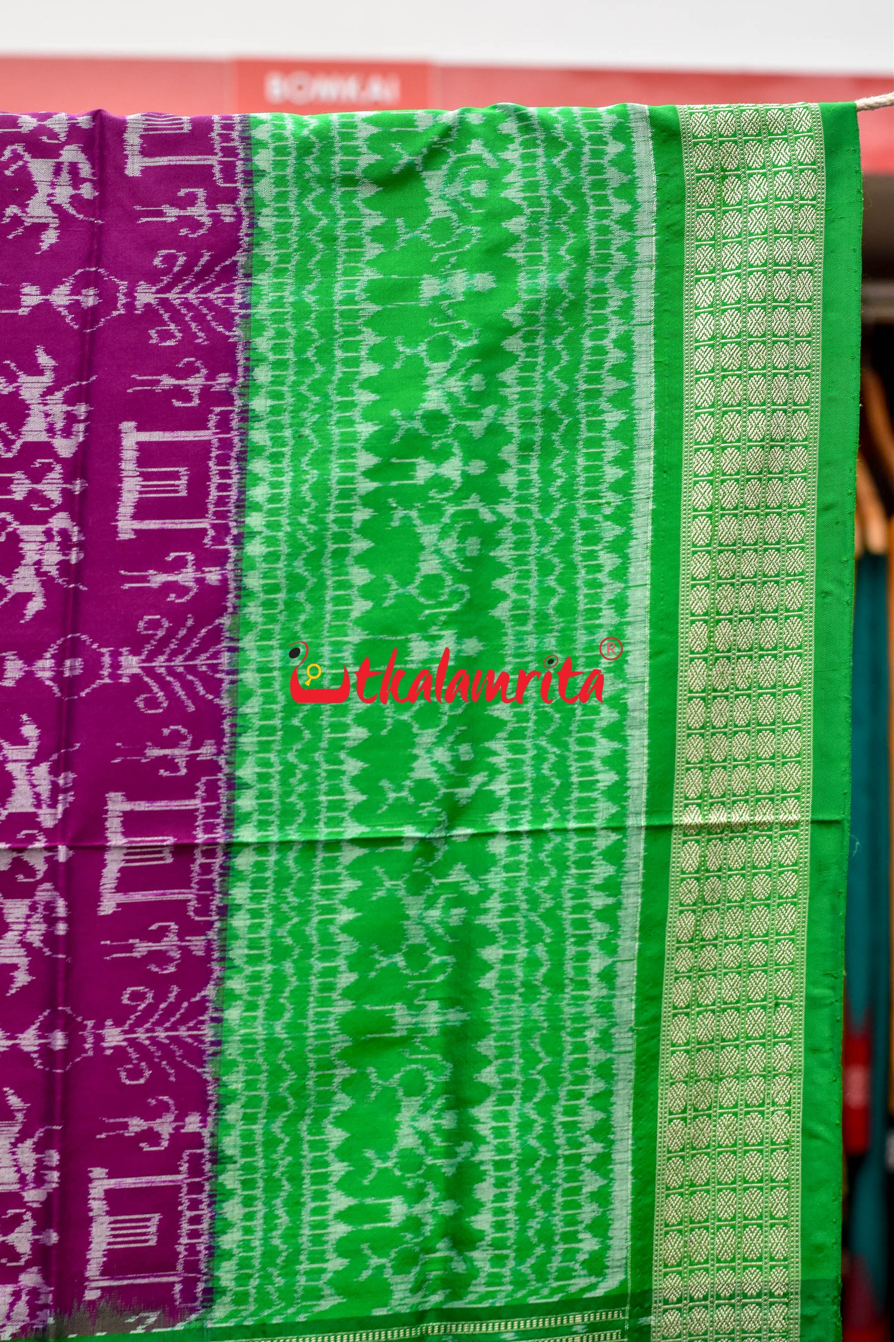 Purple Green Tribal Sambalpuri Silk Saree