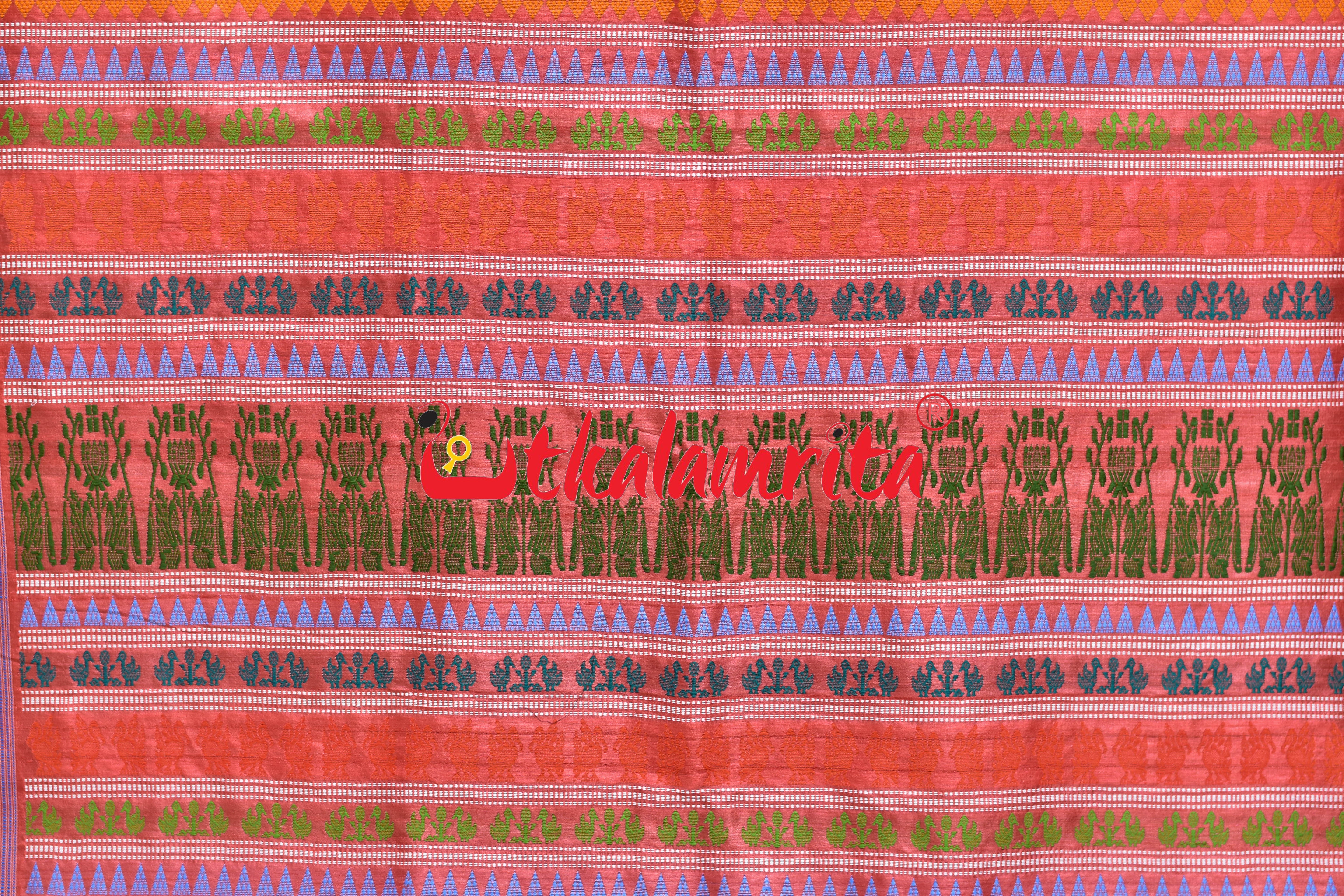 Red Half Ikat Half  Jala Gopalpur Tussar Silk Saree