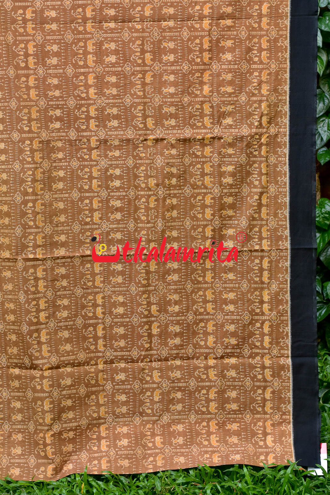 Hathi Design Light Brown Sambalpuri Cotton Saree