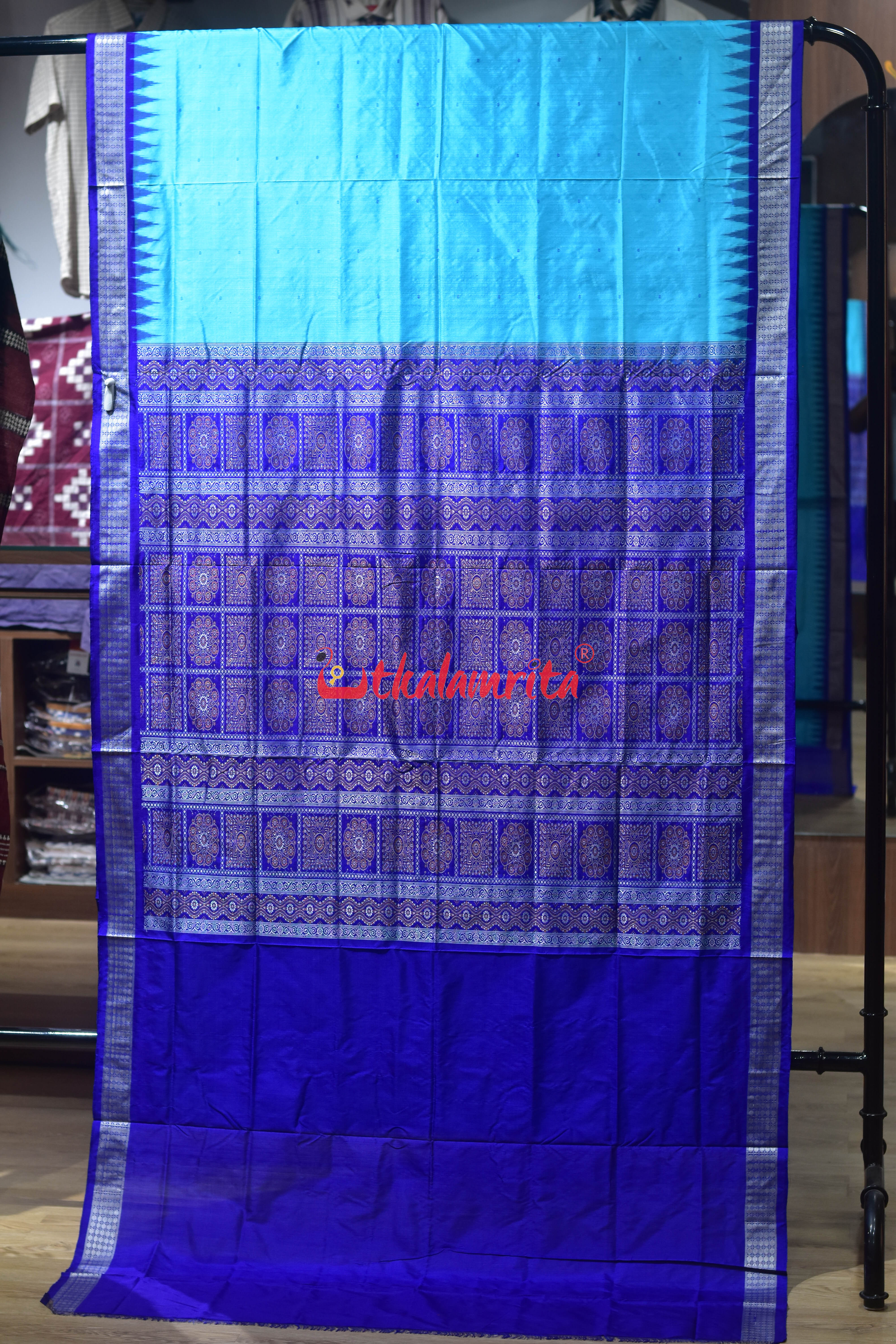 Bright Blue Buti Bomkai Silk Saree