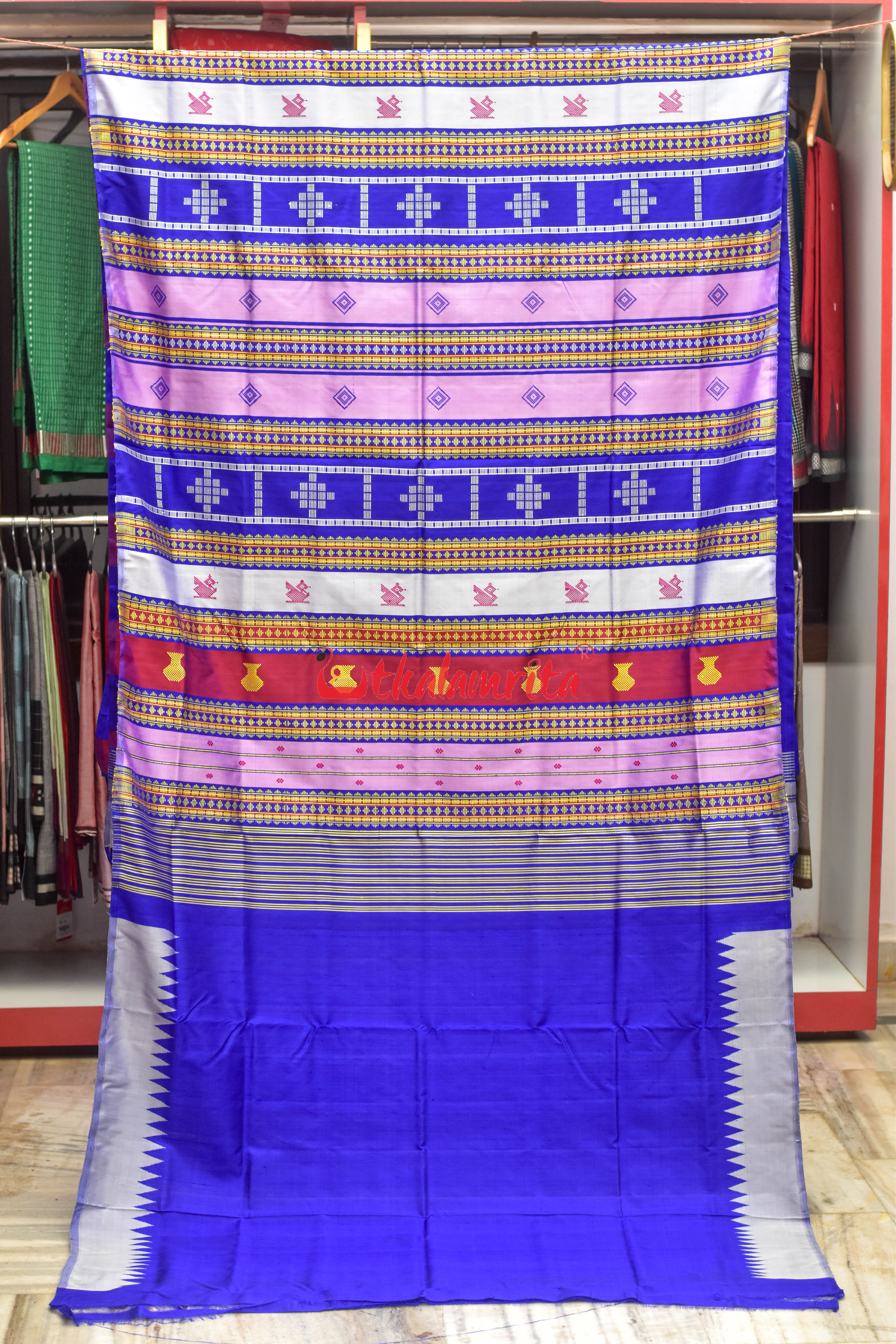 Steel Grey Double Anchal Berhampuri Silk Saree