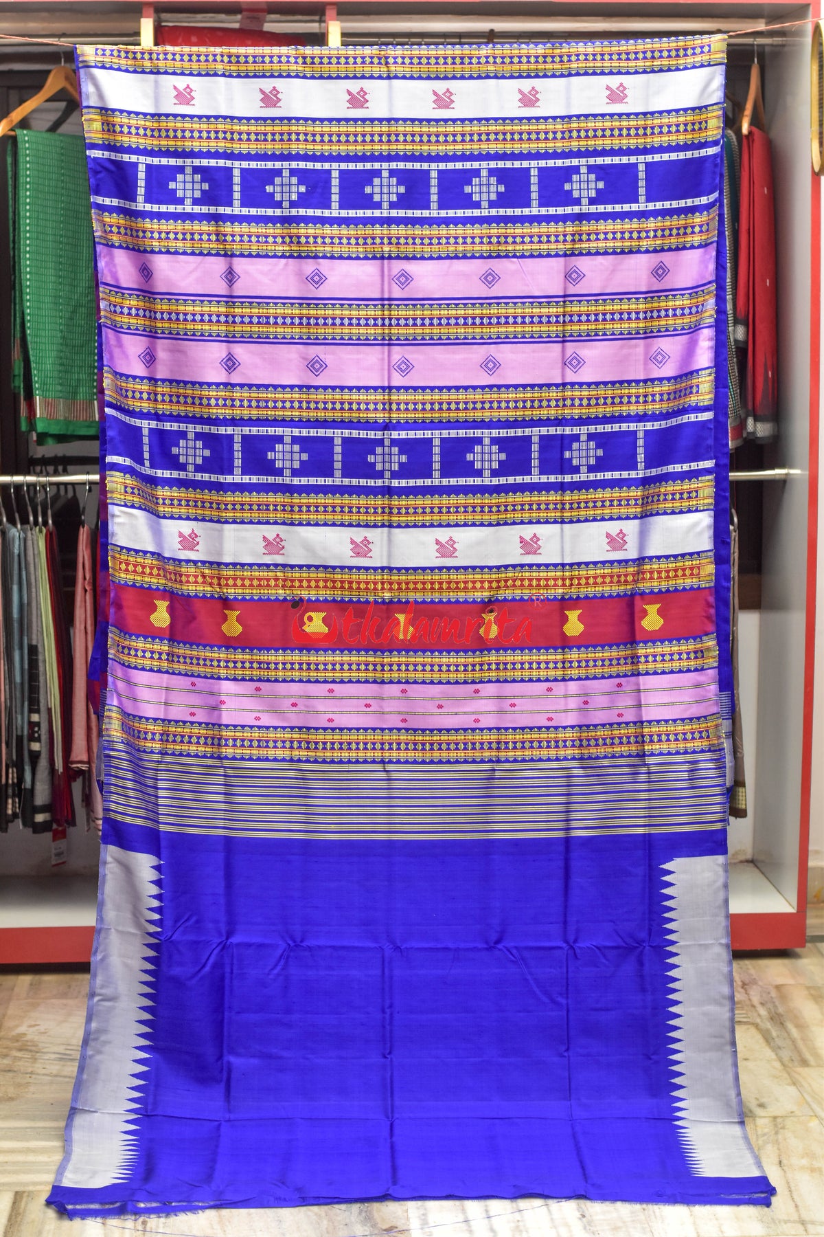 Steel Grey Double Anchal Berhampuri Silk Saree