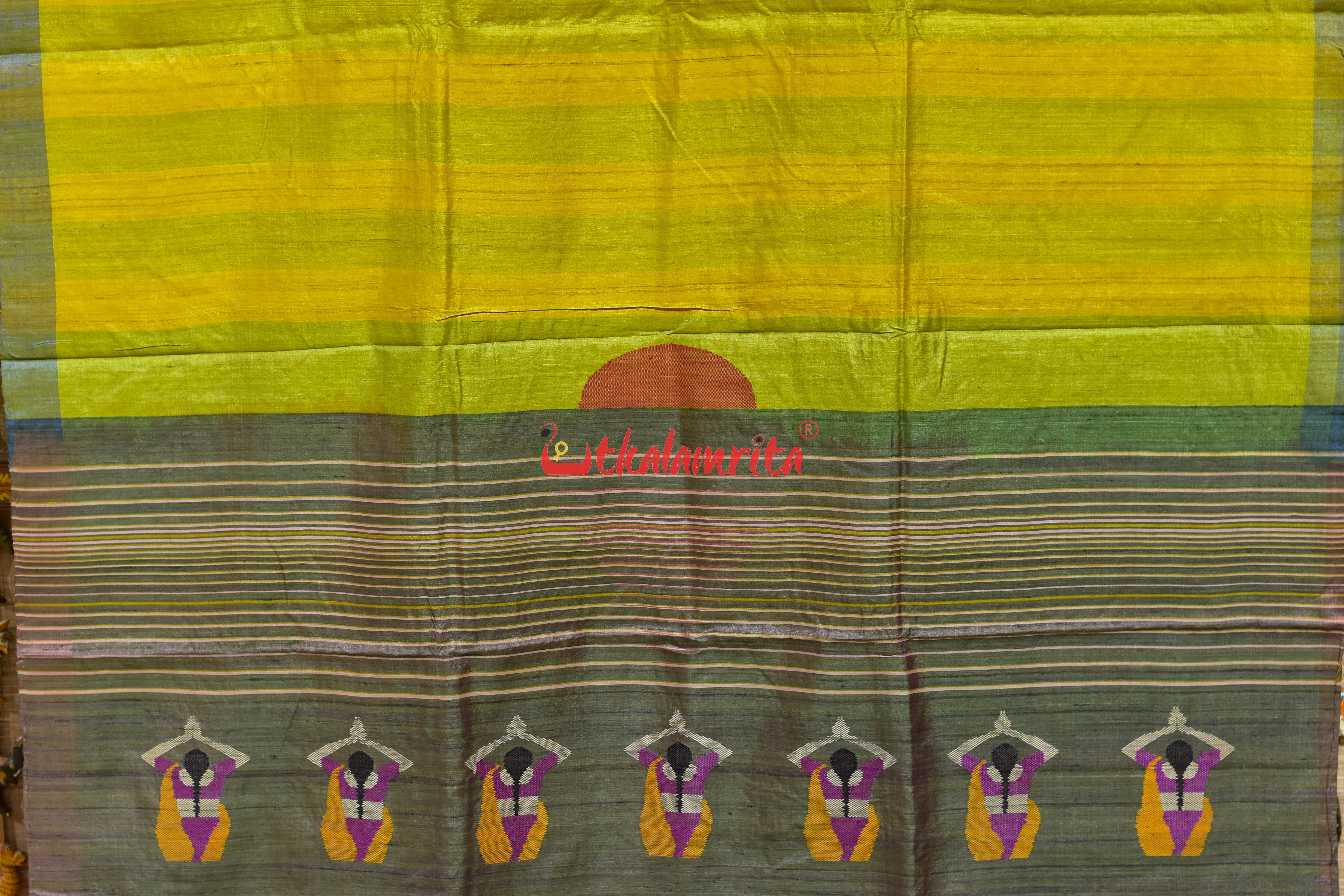Yellow Surya Namaskar Gopalpur Tussar Silk Saree