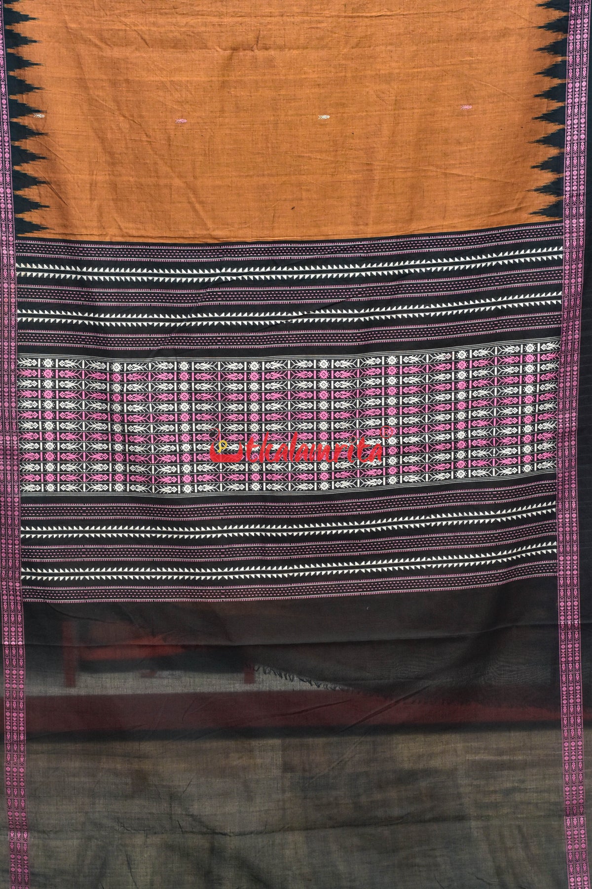 Golden Brown Fish Buti Habaspuri Cotton Saree