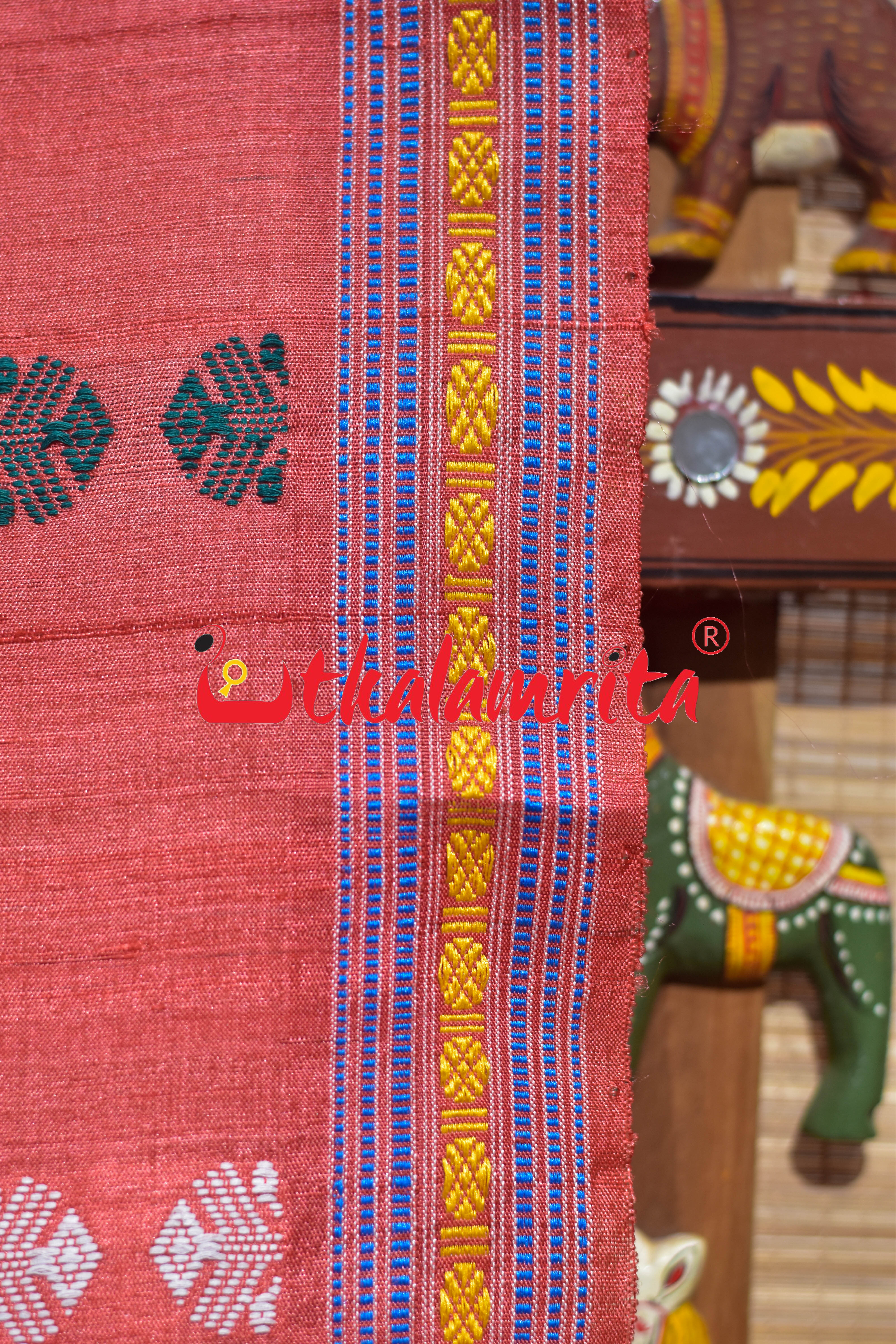 Red Half Ikat Half  Jala Gopalpur Tussar Silk Saree