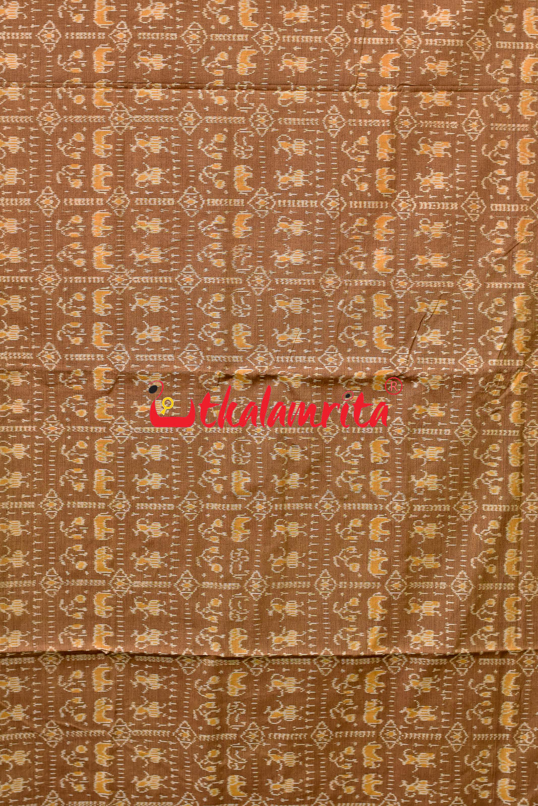 Hathi Design Light Brown Sambalpuri Cotton Saree