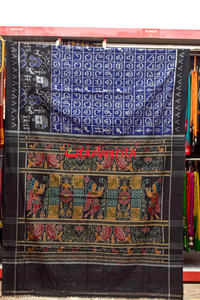 Blue Odia Alphabets Khandua Cotton Saree