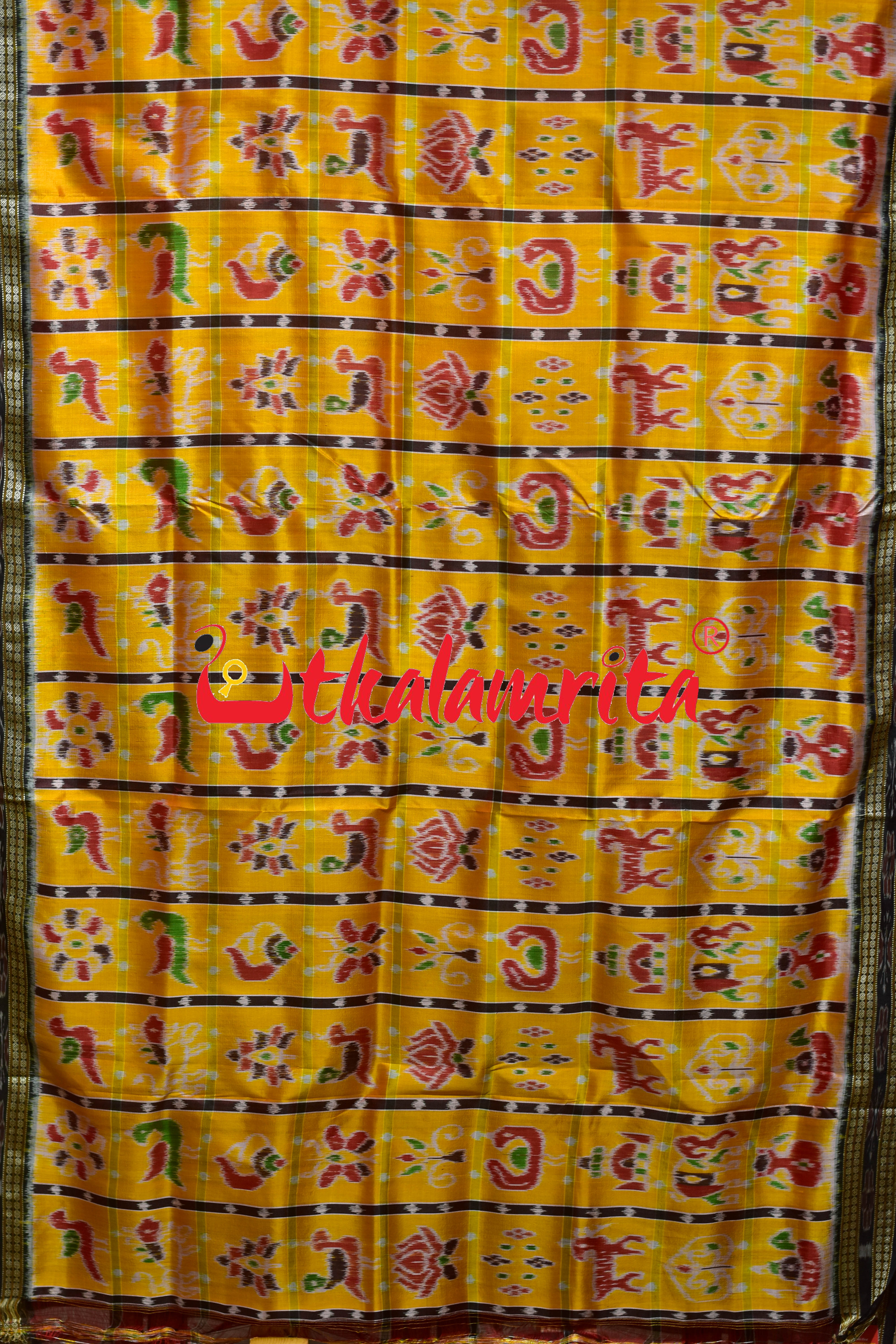 Shiny Golden Nabakothi Khandua Silk Saree