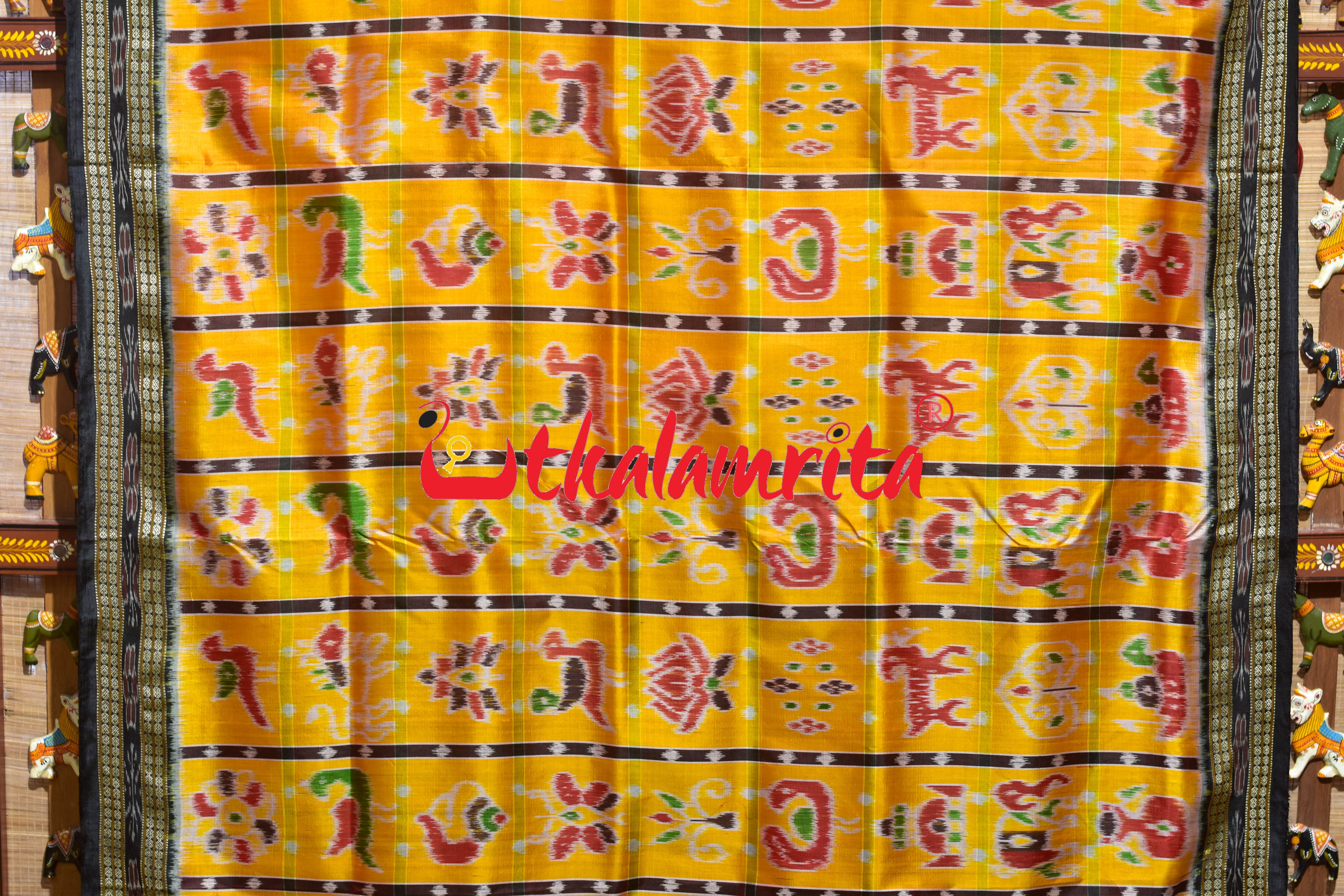 Shiny Golden Nabakothi Khandua Silk Saree