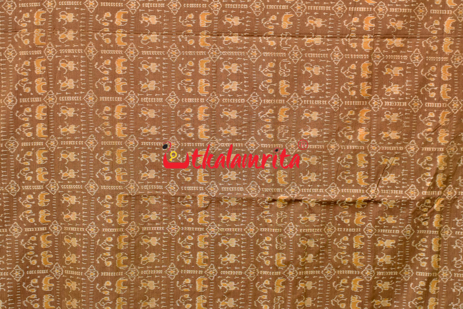 Hathi Design Light Brown Sambalpuri Cotton Saree