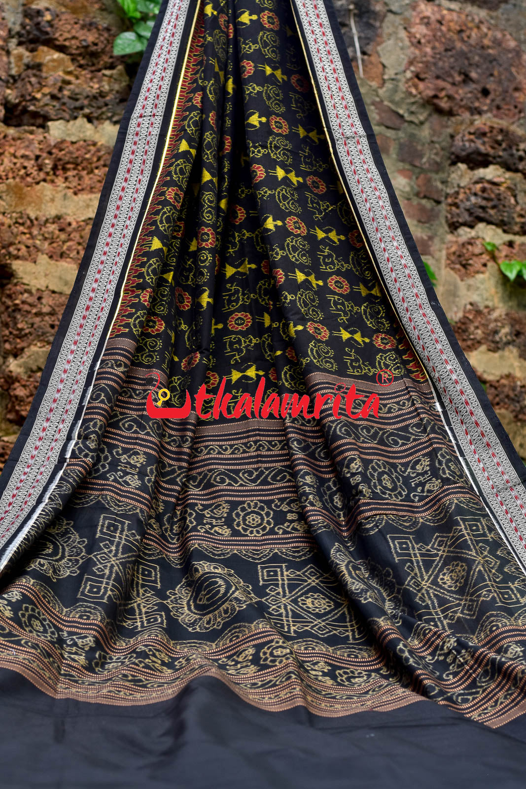 Black Tribal Flower  Sambalpuri Cotton Saree