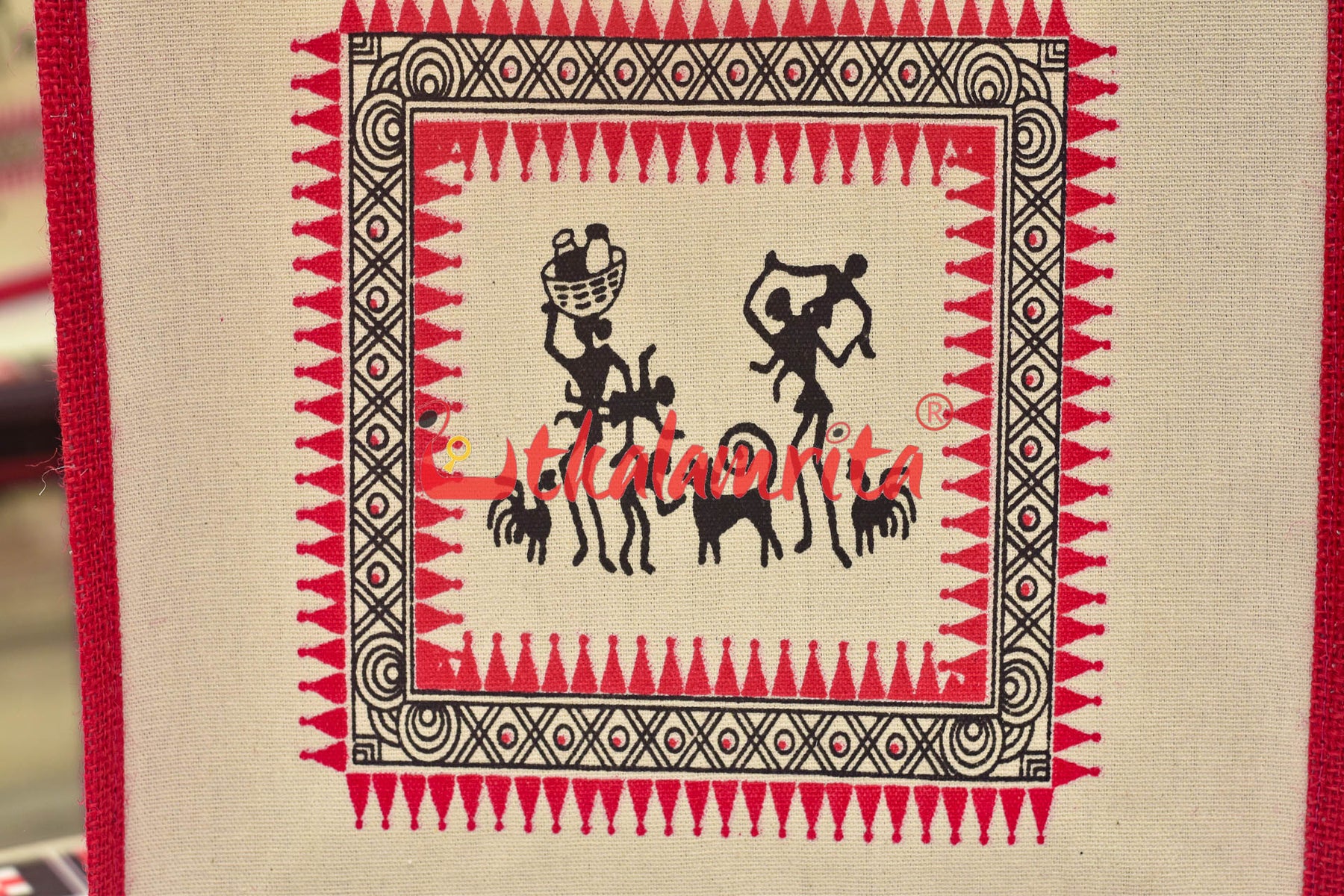 Red Tribals Dancing Rectangular Jute Bag