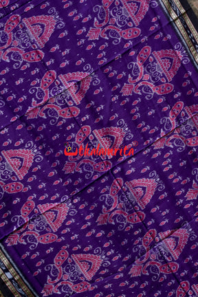 Purple Black Peacocks Khandua Cotton Saree