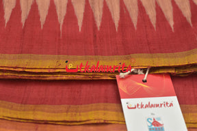 Peach Red Chakra Jaala Gopalpur Tussar Saree