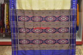 White Blue Pasapali Khandua Silk Saree