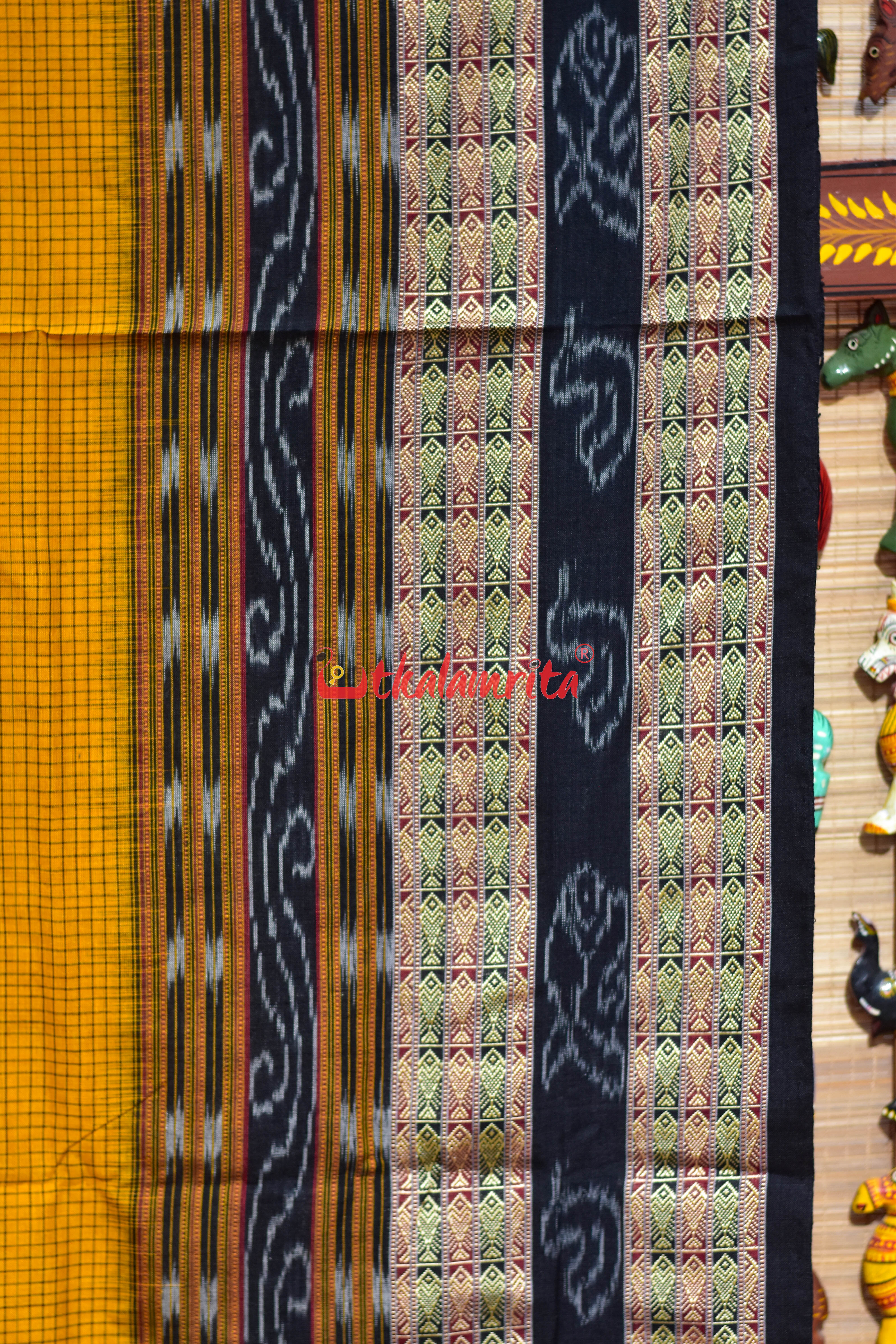 Yellow Black Middle Sachipar Sambalpuri Cotton Saree