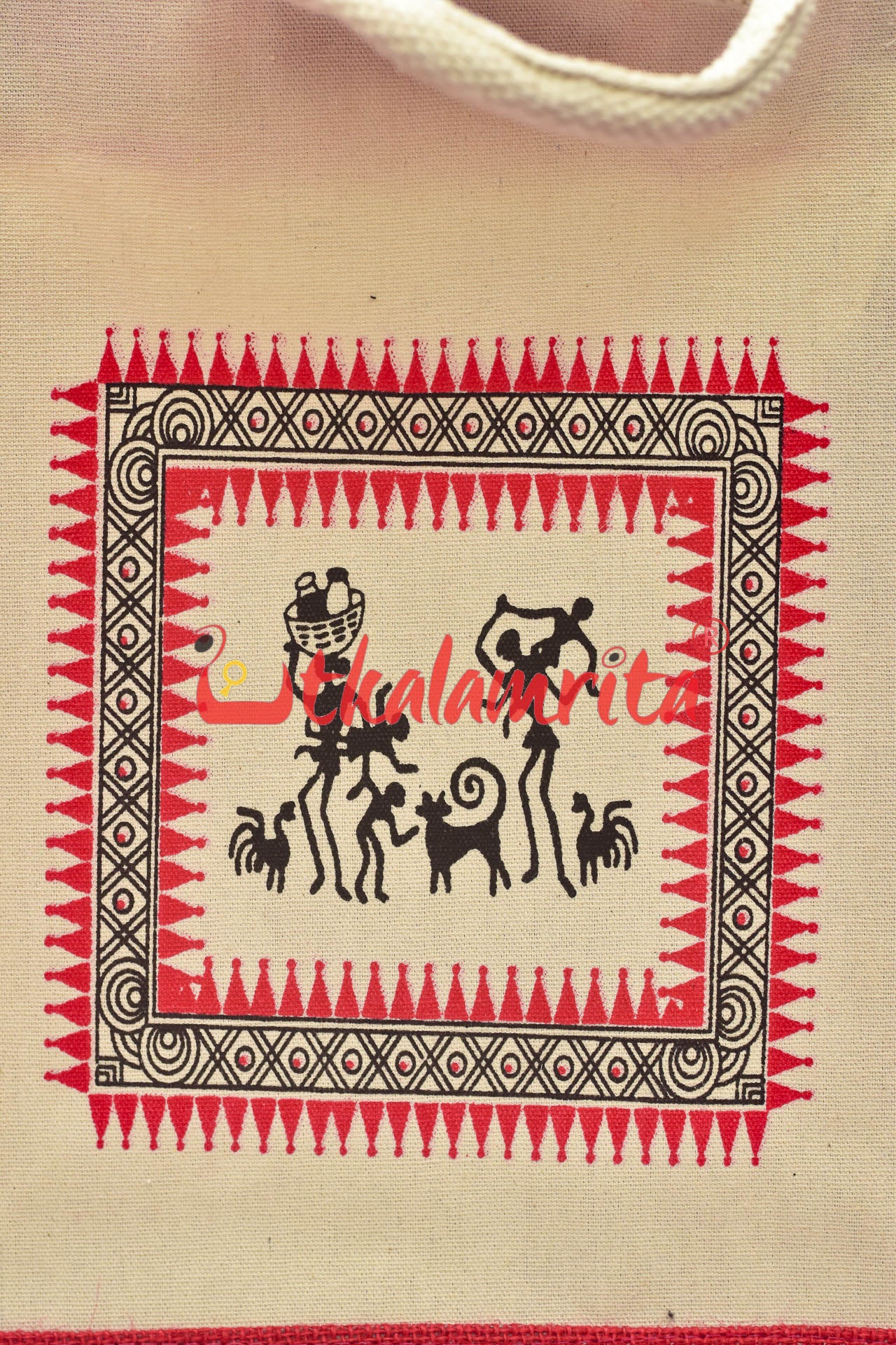 Red Tribals Dancing Rectangular Jute Bag