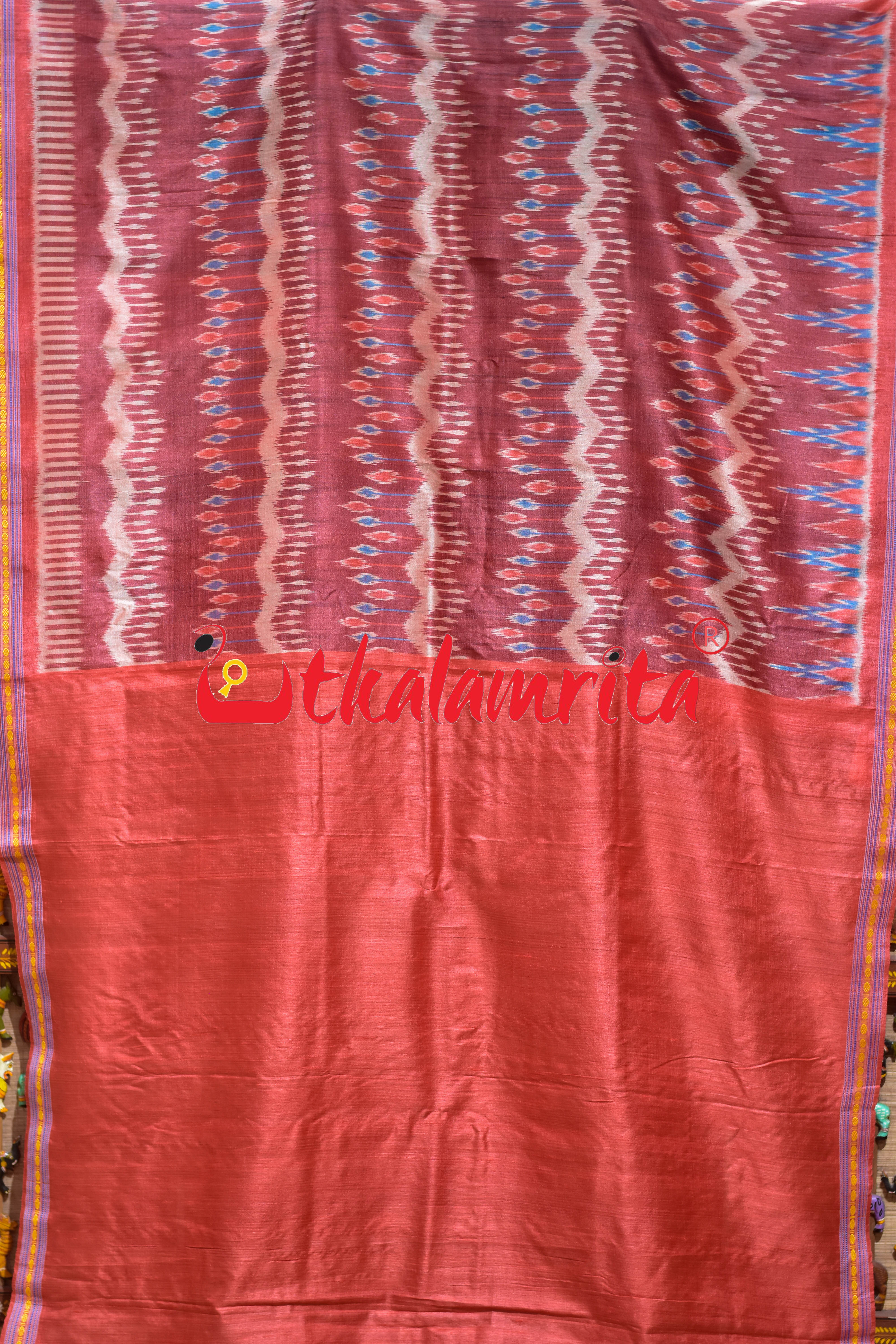 Red Half Ikat Half  Jala Gopalpur Tussar Silk Saree