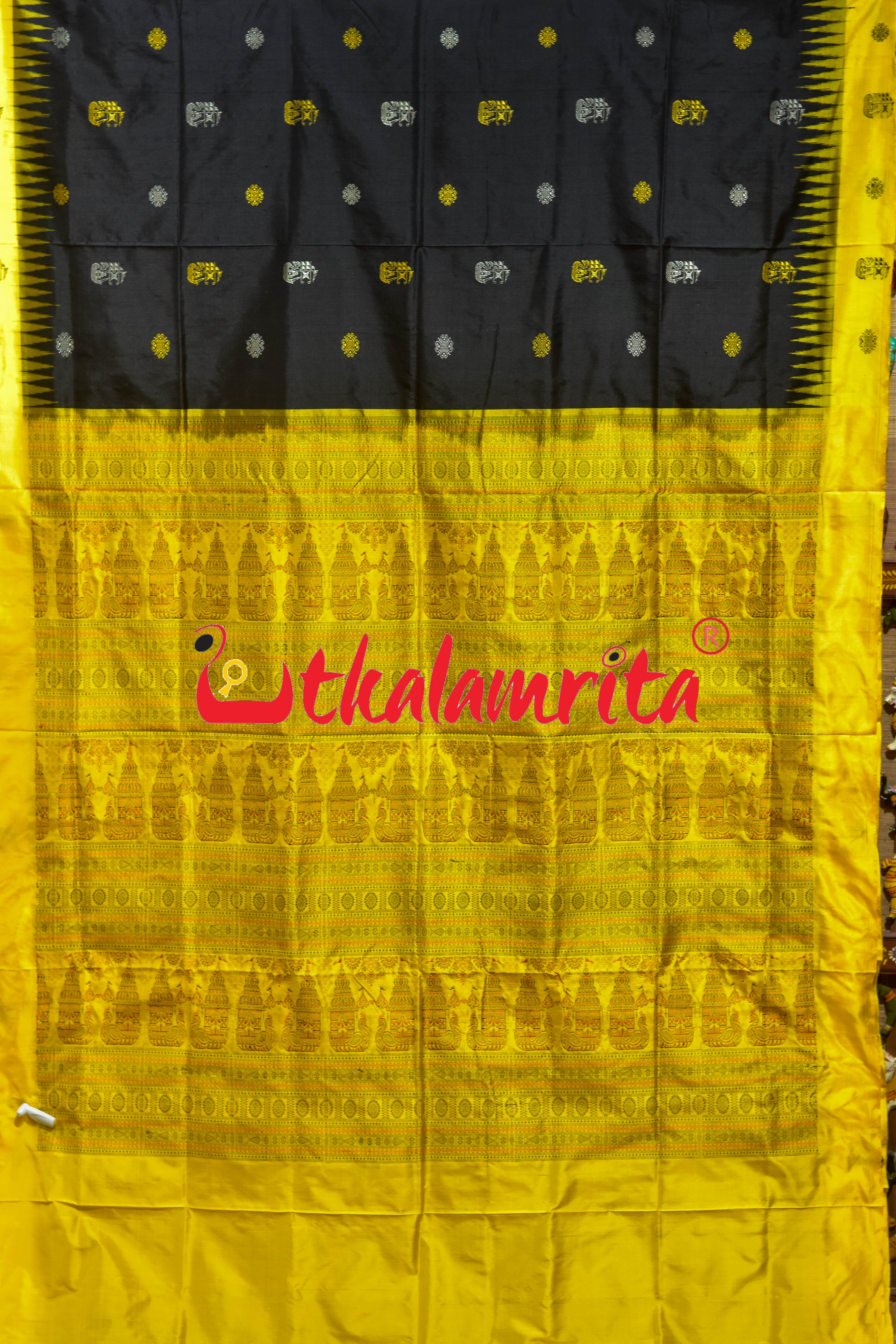 Black Yellow Boita Bomkai Silk Saree