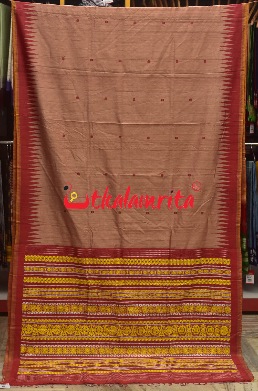 Peach Red Chakra Jaala Gopalpur Tussar Saree