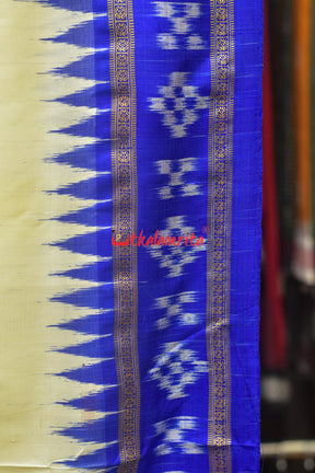 White Blue Pasapali Khandua Silk Saree