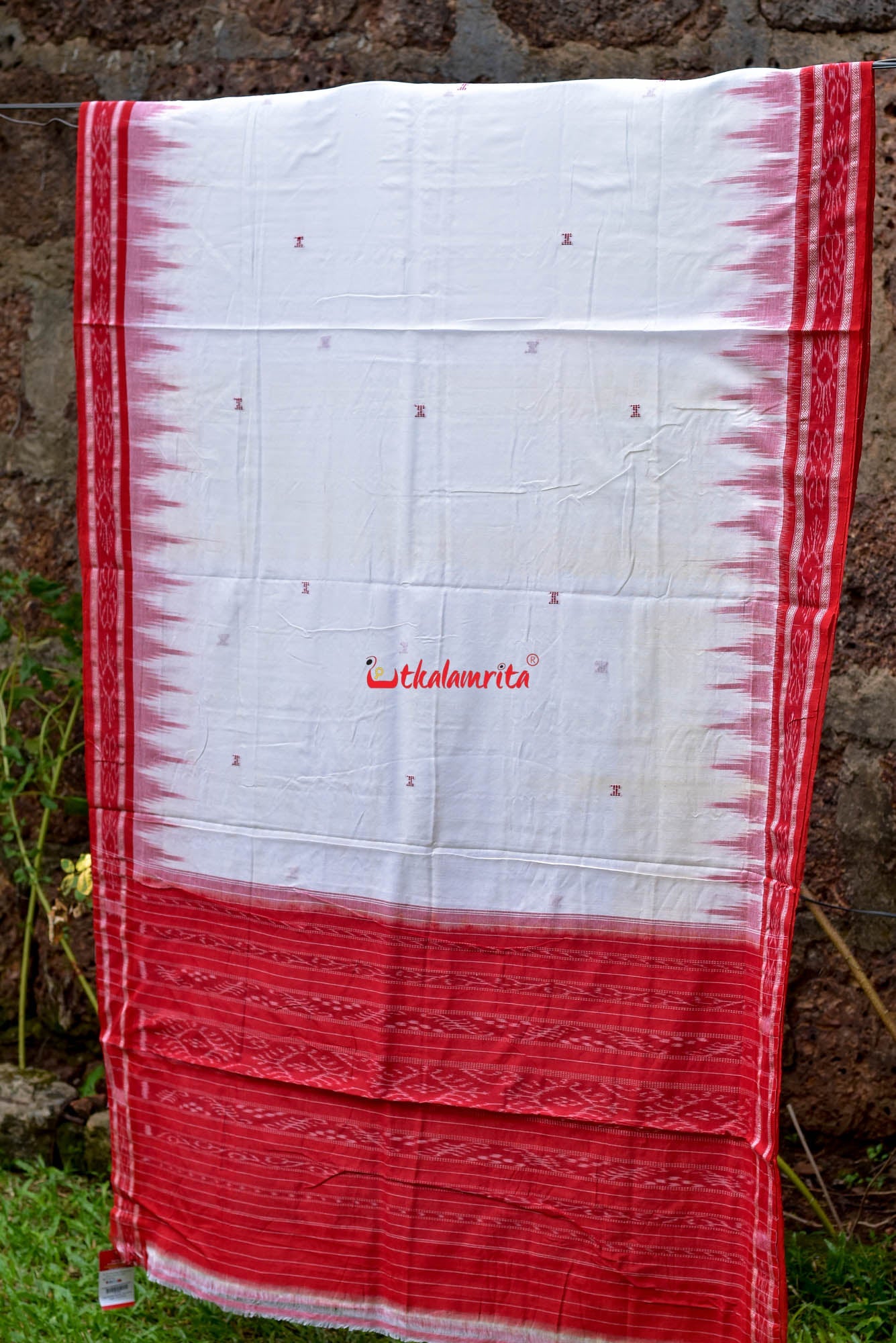 White Red Buti Kumbha Cotton Saree