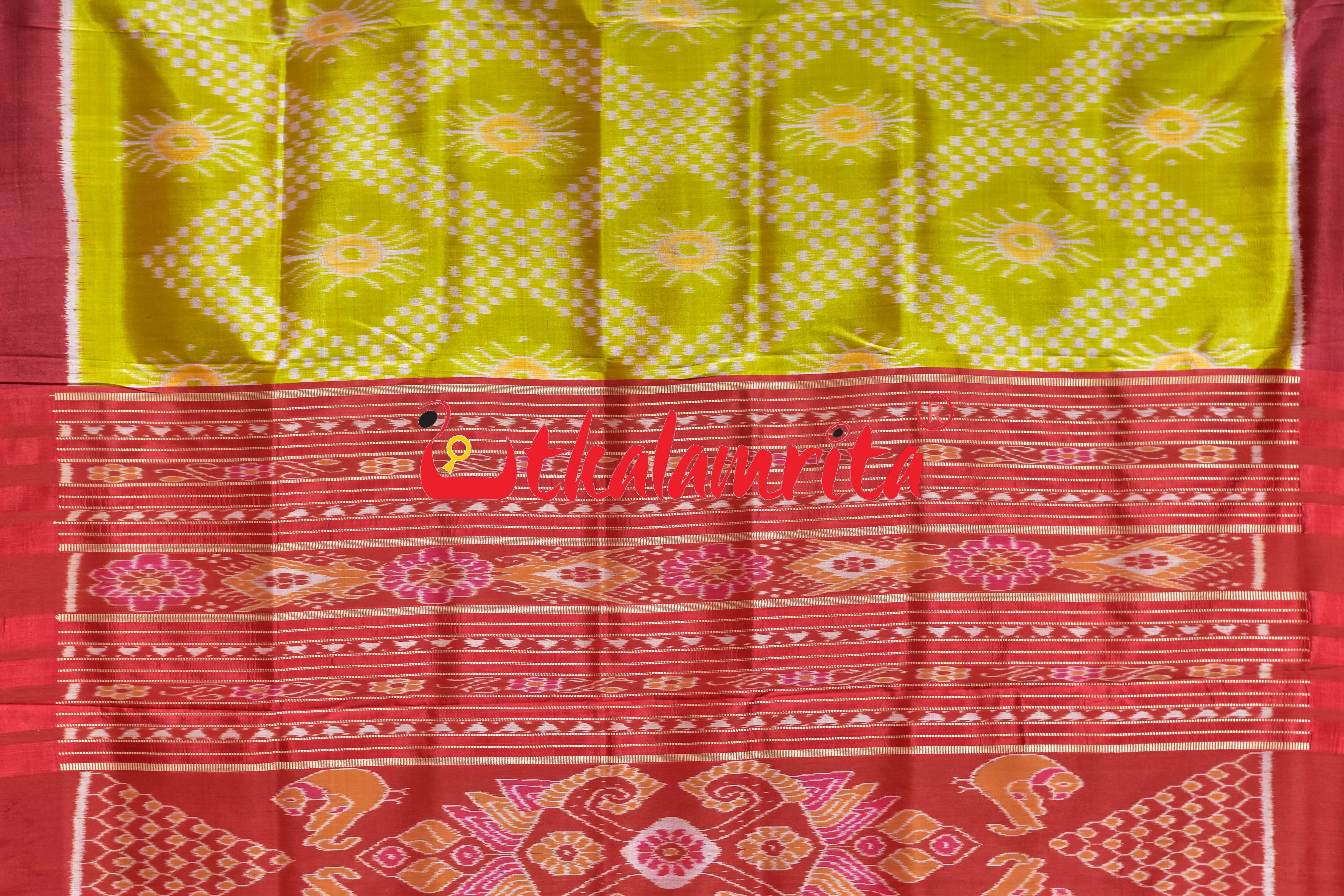 Fluorescent Green Maroon Tarabali Khandua Silk Saree