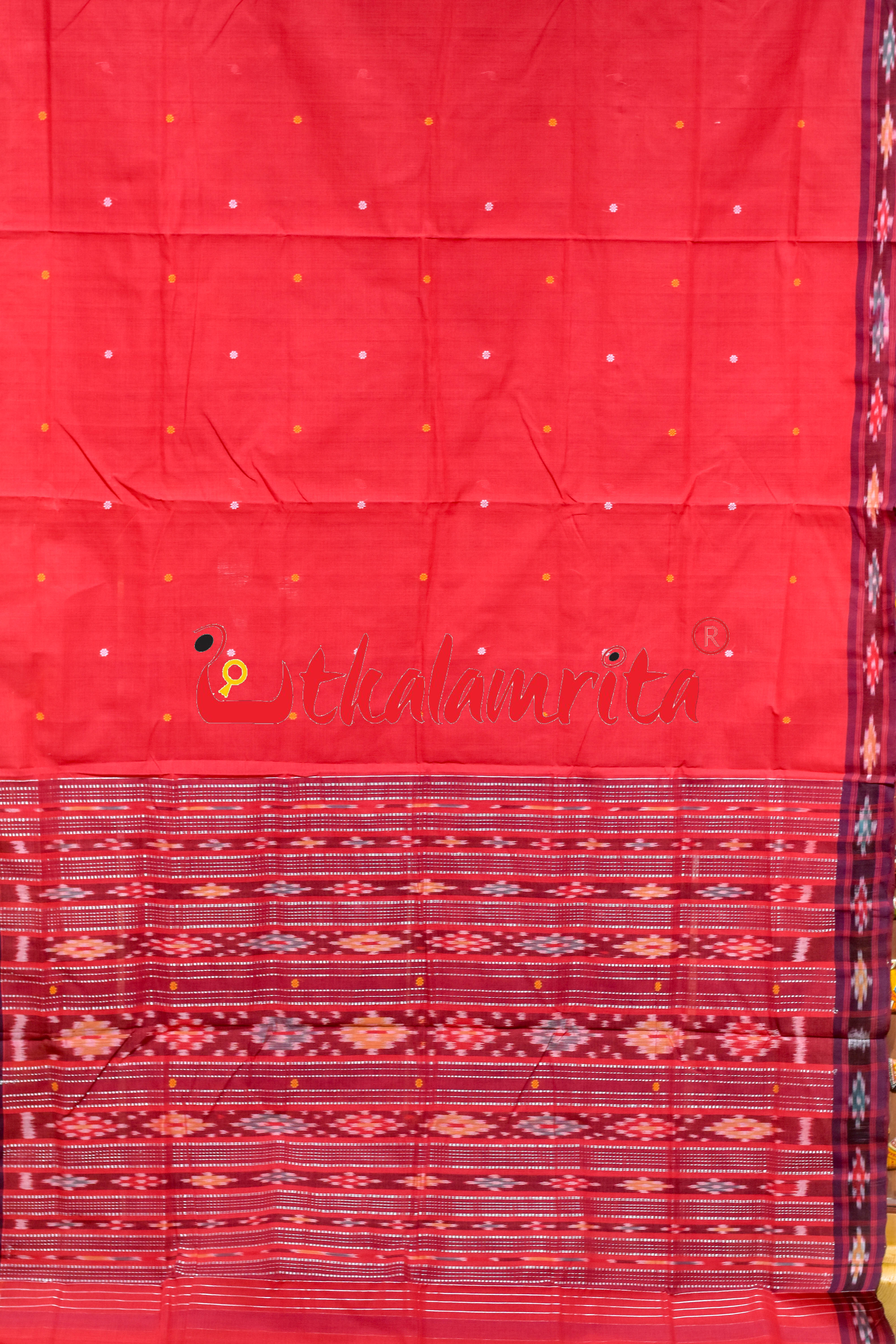 Red Maroon Single Buti Pittala Single Cotton Saree