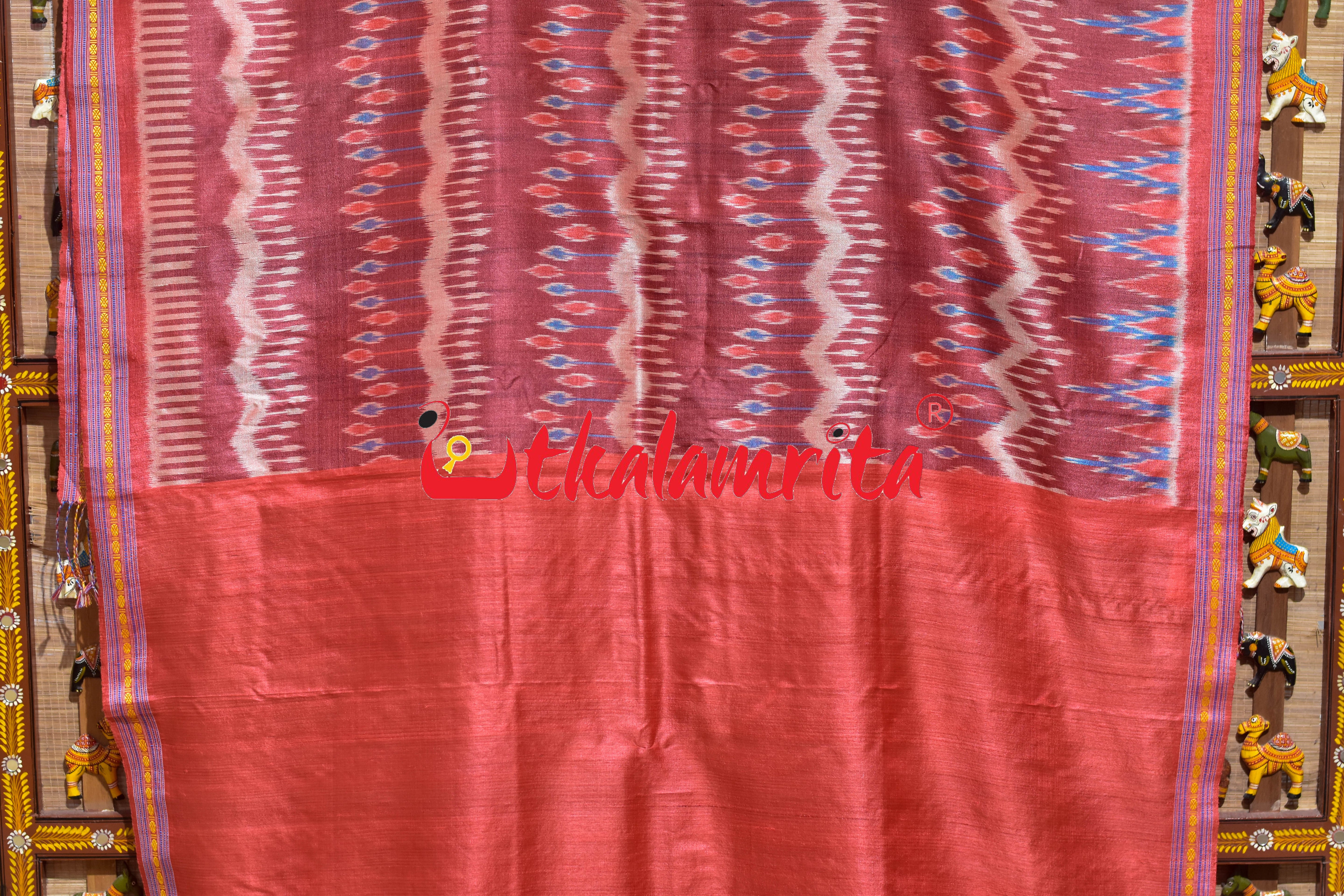 Red Half Ikat Half  Jala Gopalpur Tussar Silk Saree