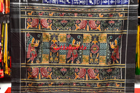 Blue Odia Alphabets Khandua Cotton Saree