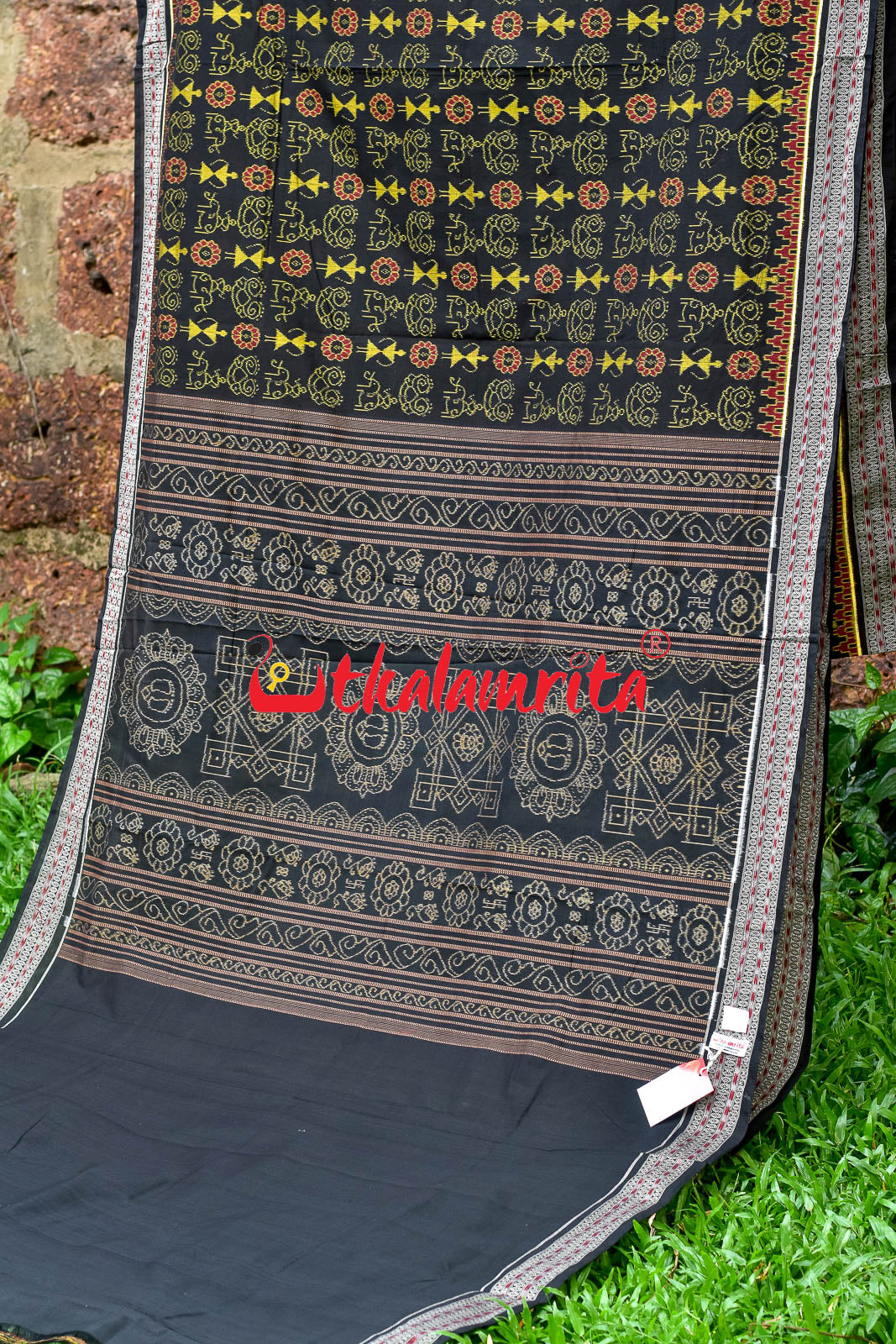 Black Tribal Flower  Sambalpuri Cotton Saree