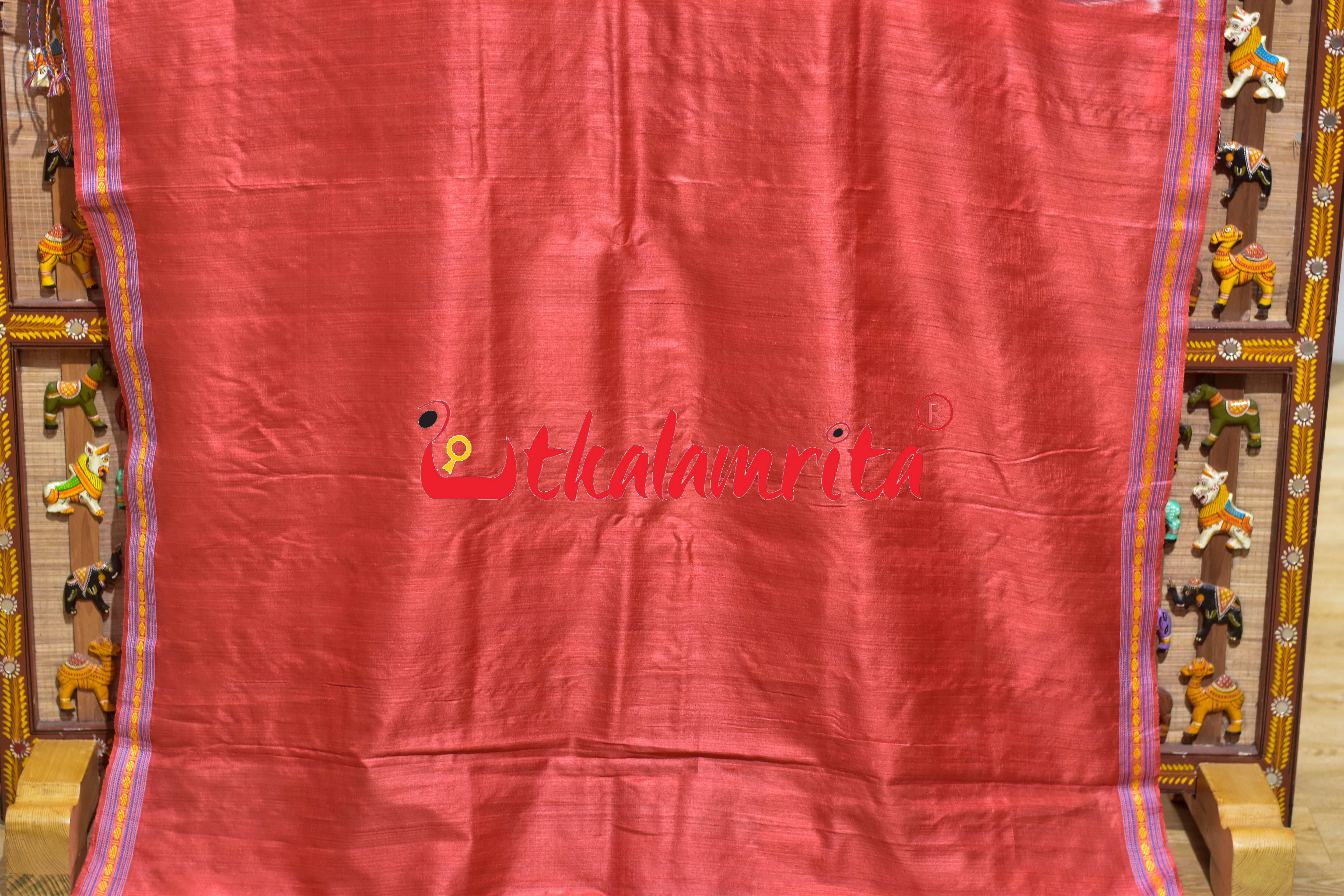 Red Half Ikat Half  Jala Gopalpur Tussar Silk Saree
