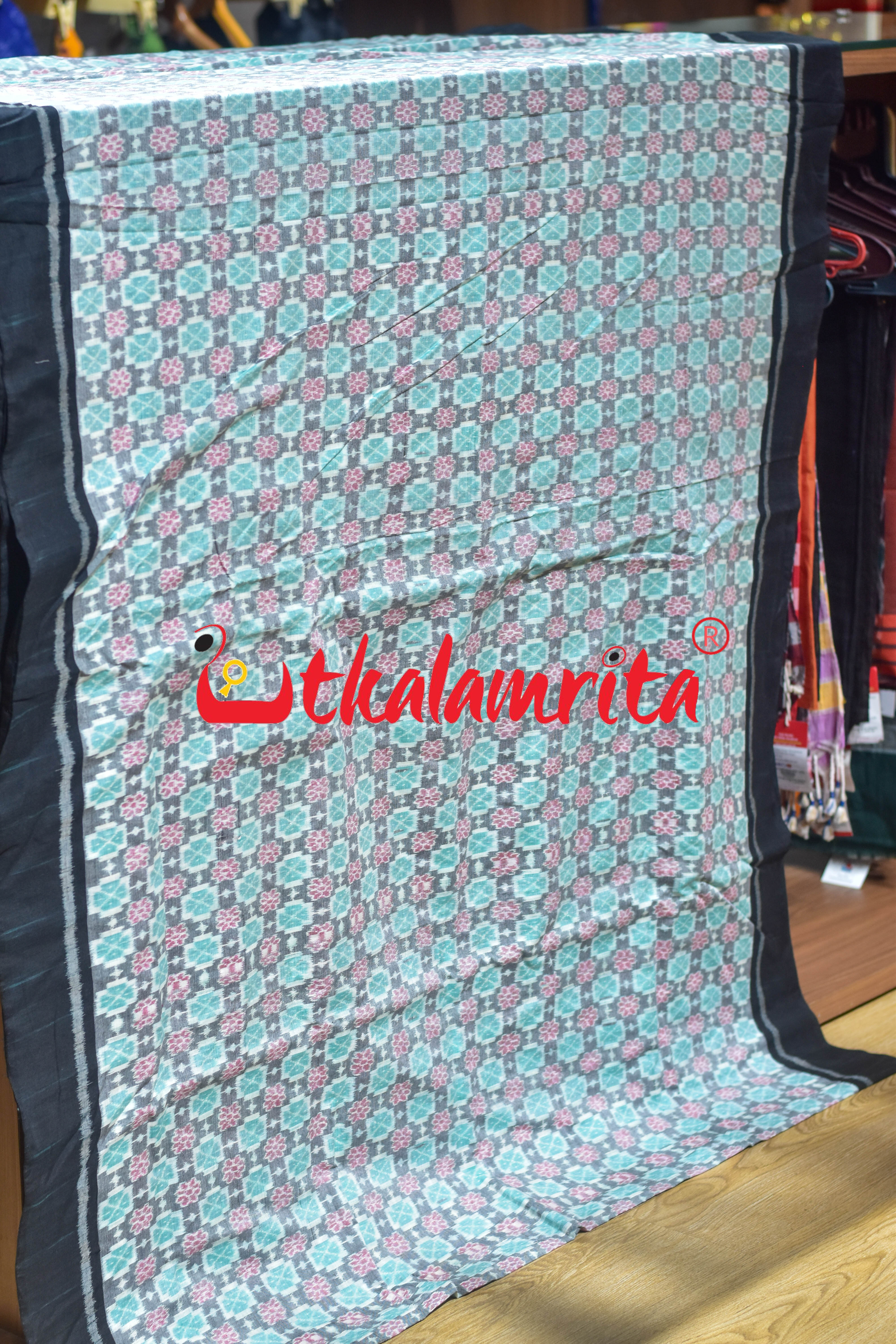 Kulaa Flower Grey Green Sambalpuri Cotton (Fabric)