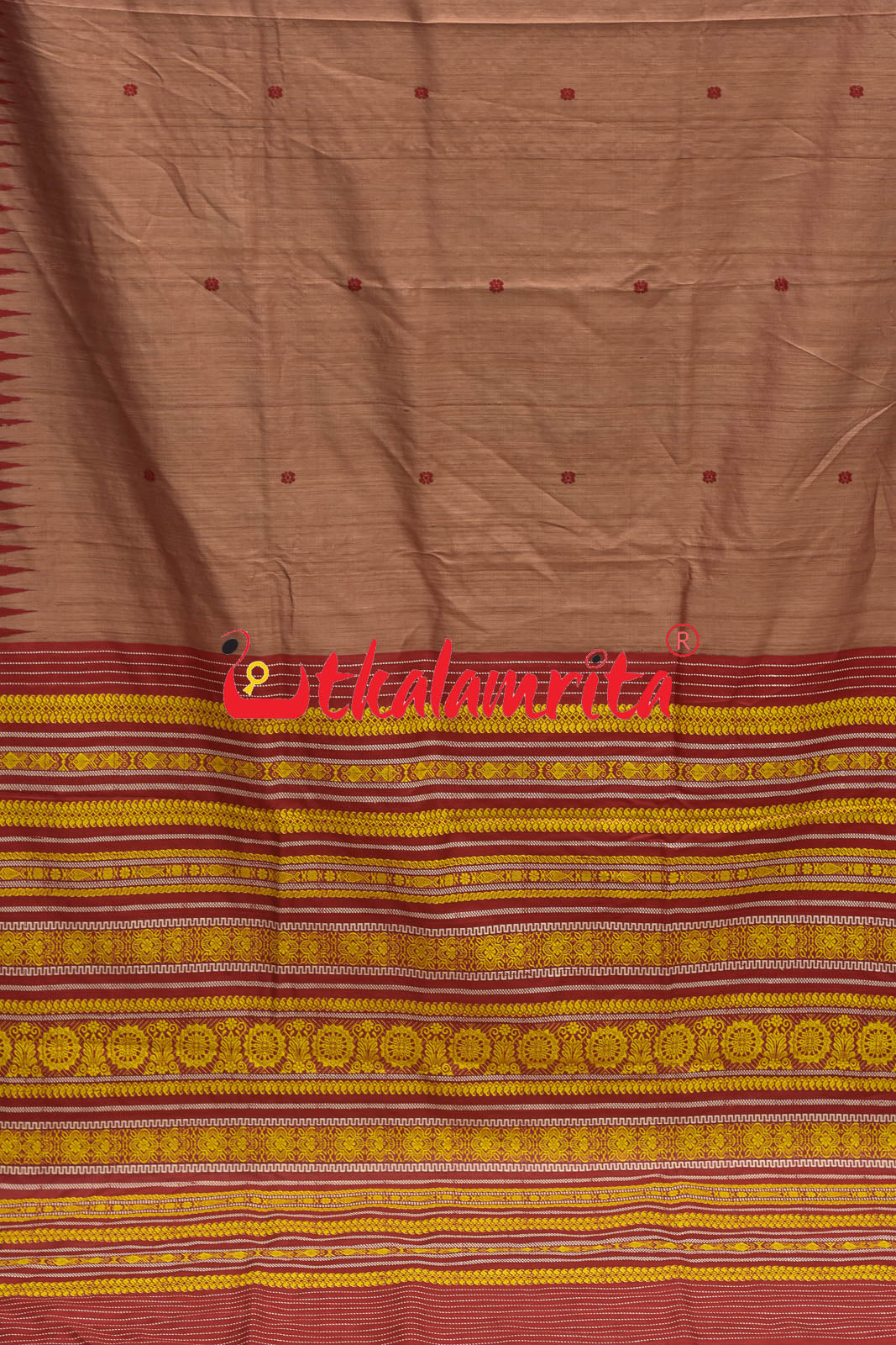 Peach Red Chakra Jaala Gopalpur Tussar Saree