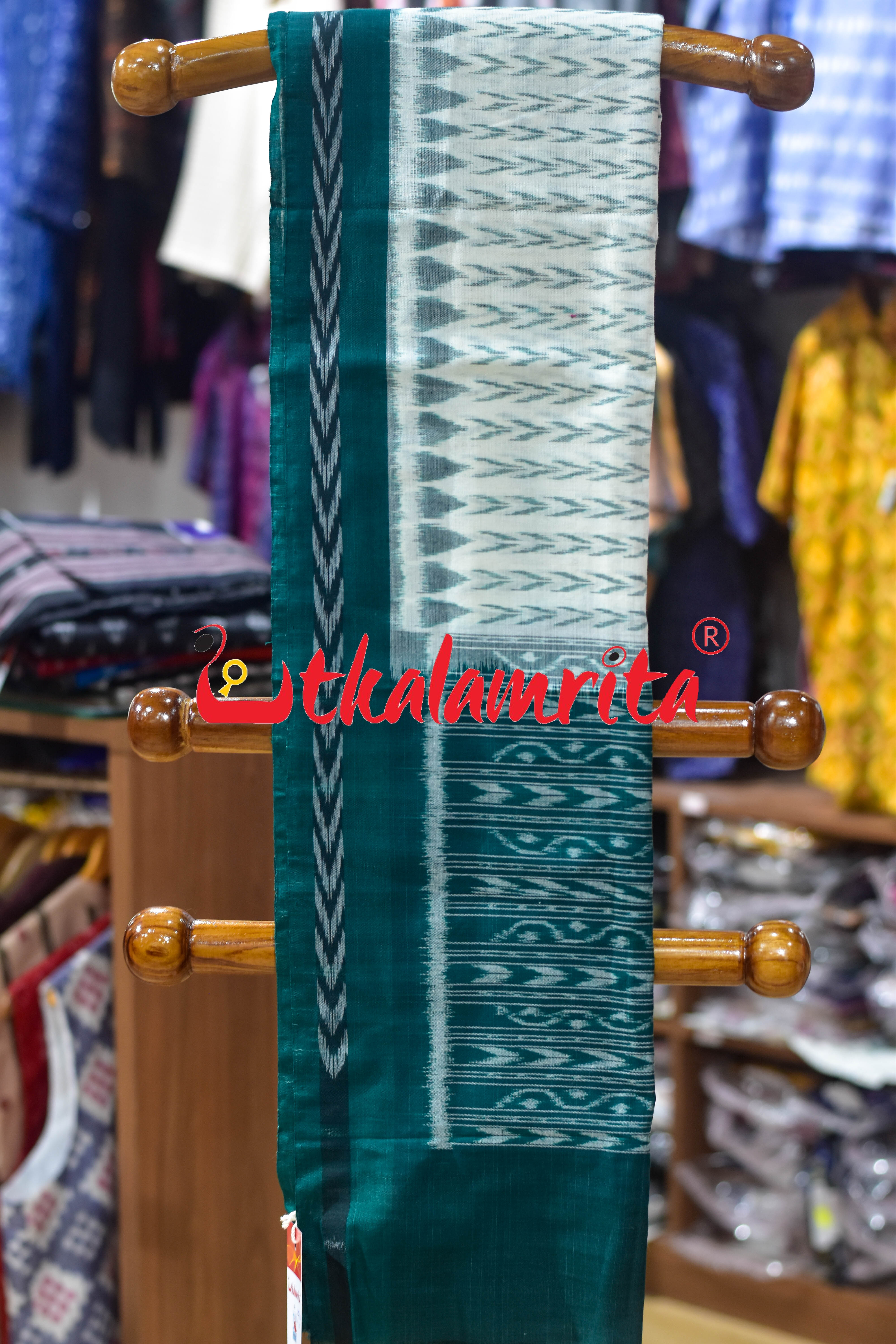 Dhanpatri White Green Sambalpuri (Dupatta)