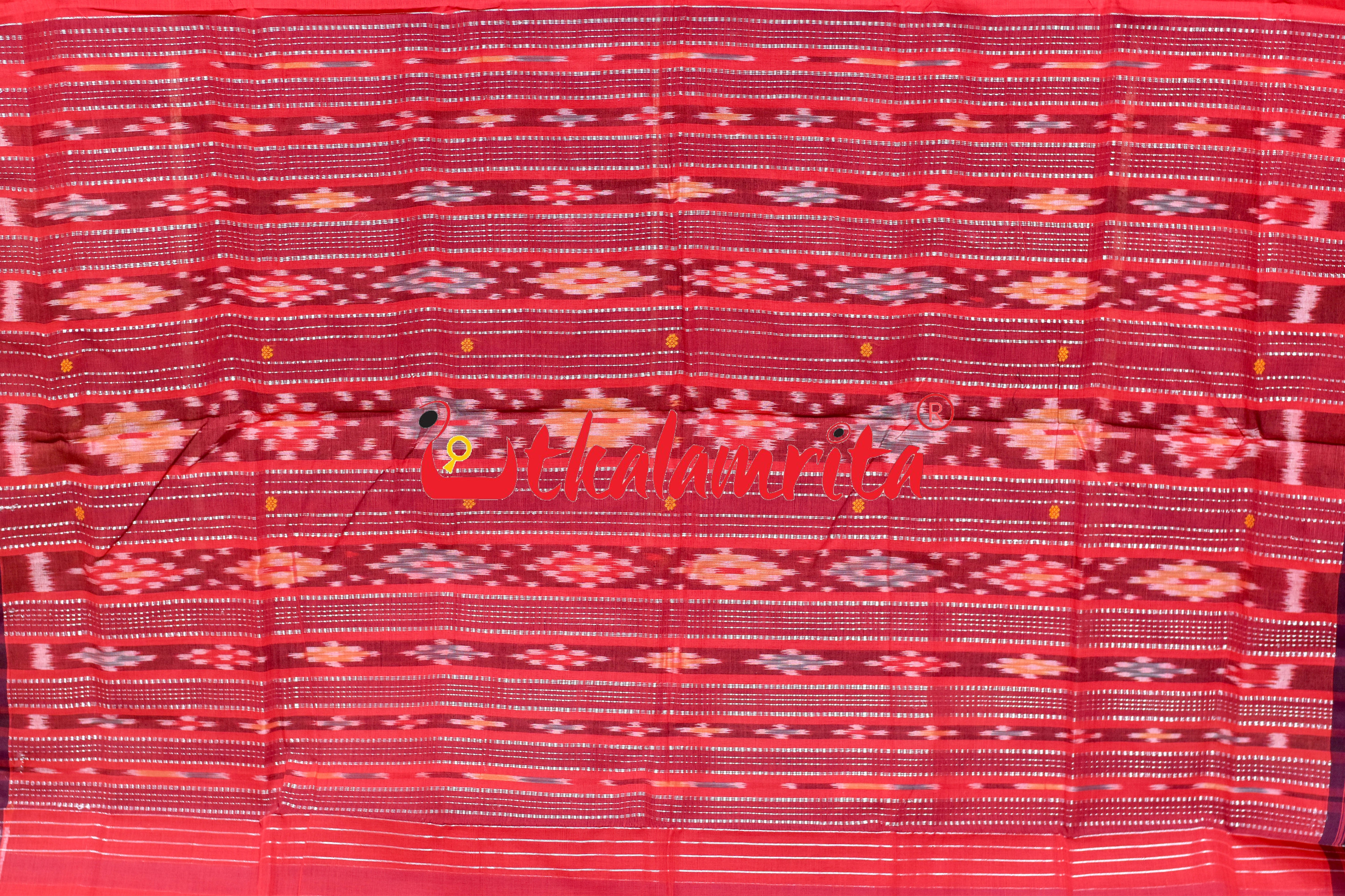 Red Maroon Single Buti Pittala Single Cotton Saree