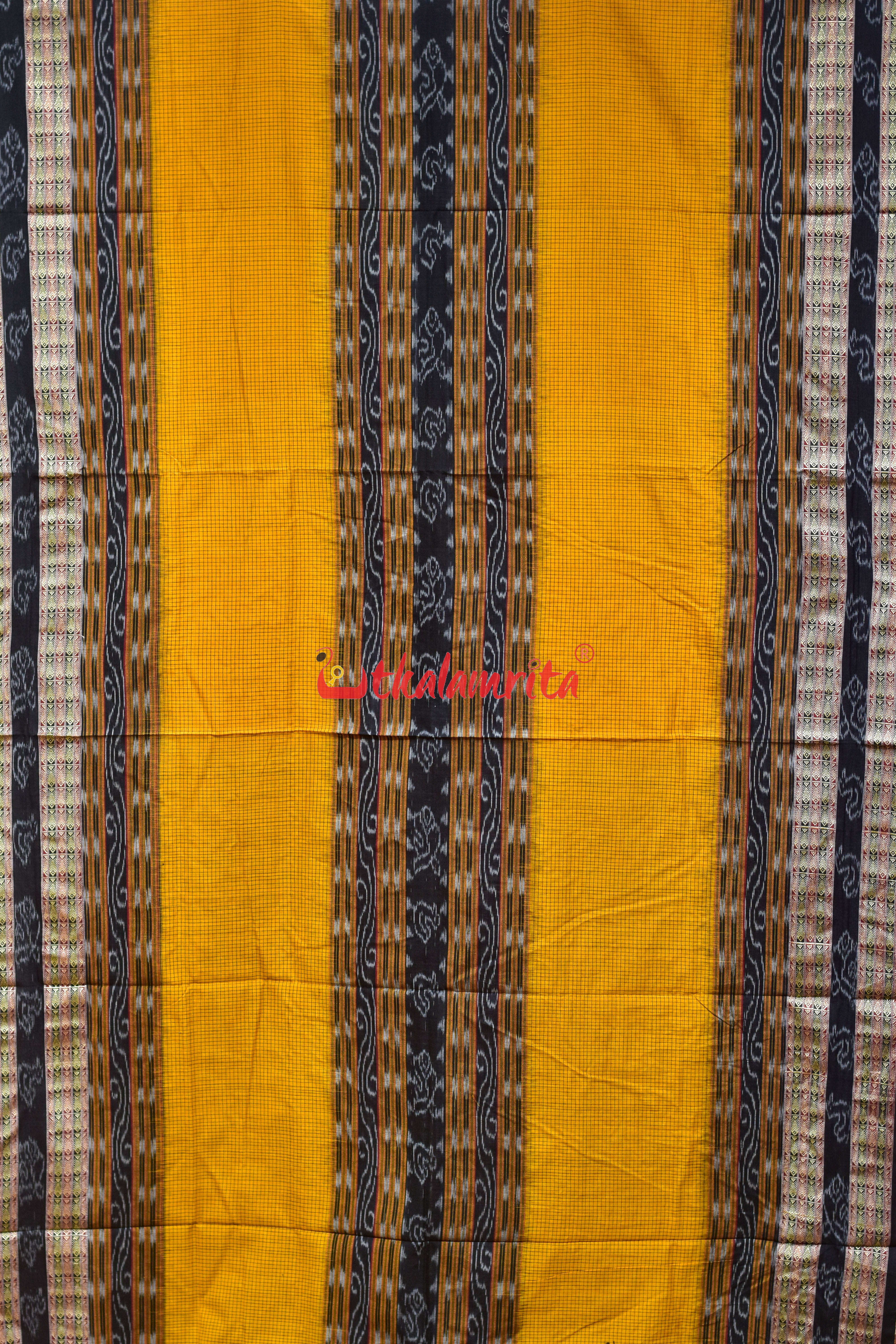 Yellow Black Middle Sachipar Sambalpuri Cotton Saree