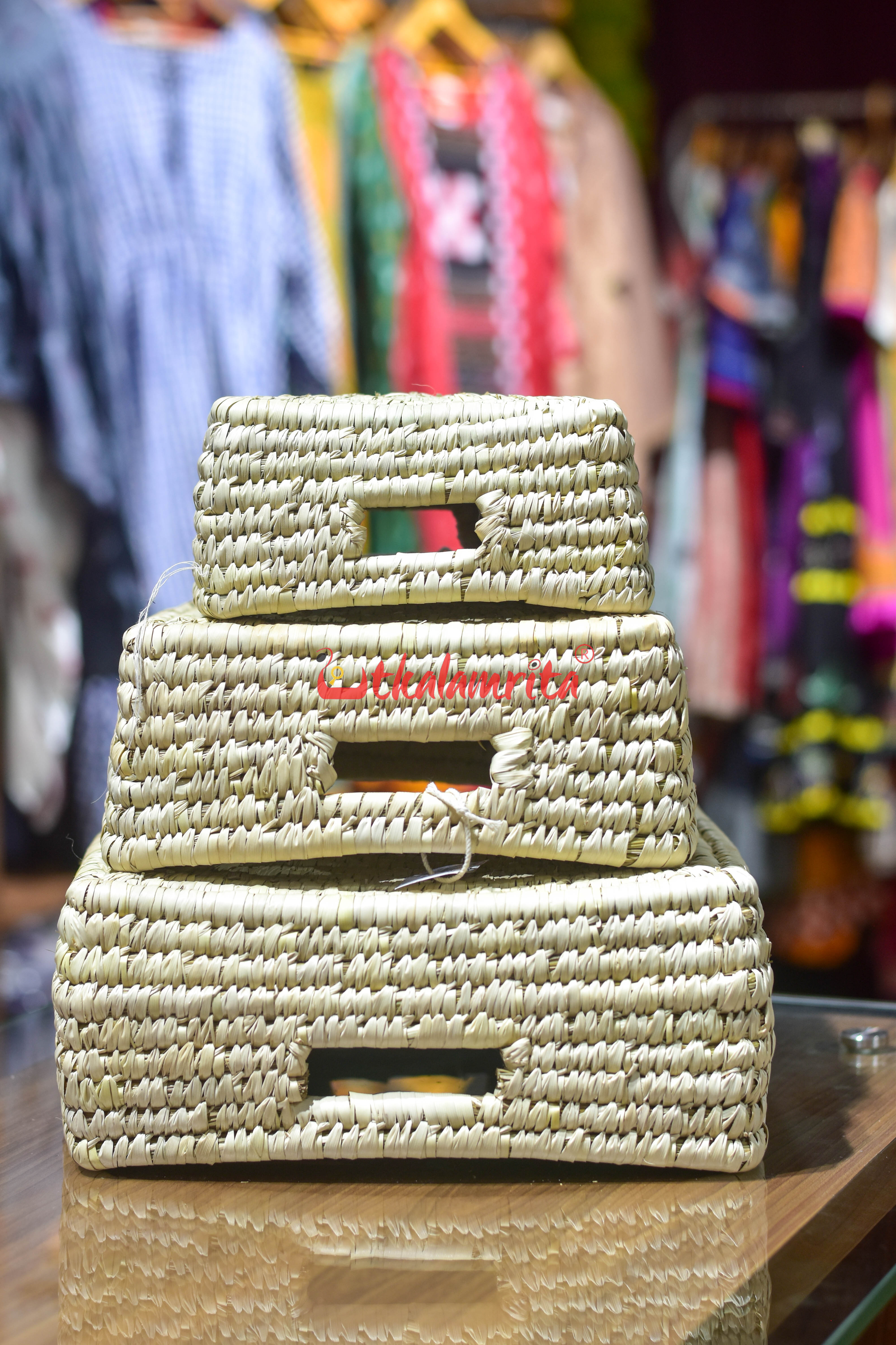 Sabai Grass Natural Square Pathuri Organiser- Small