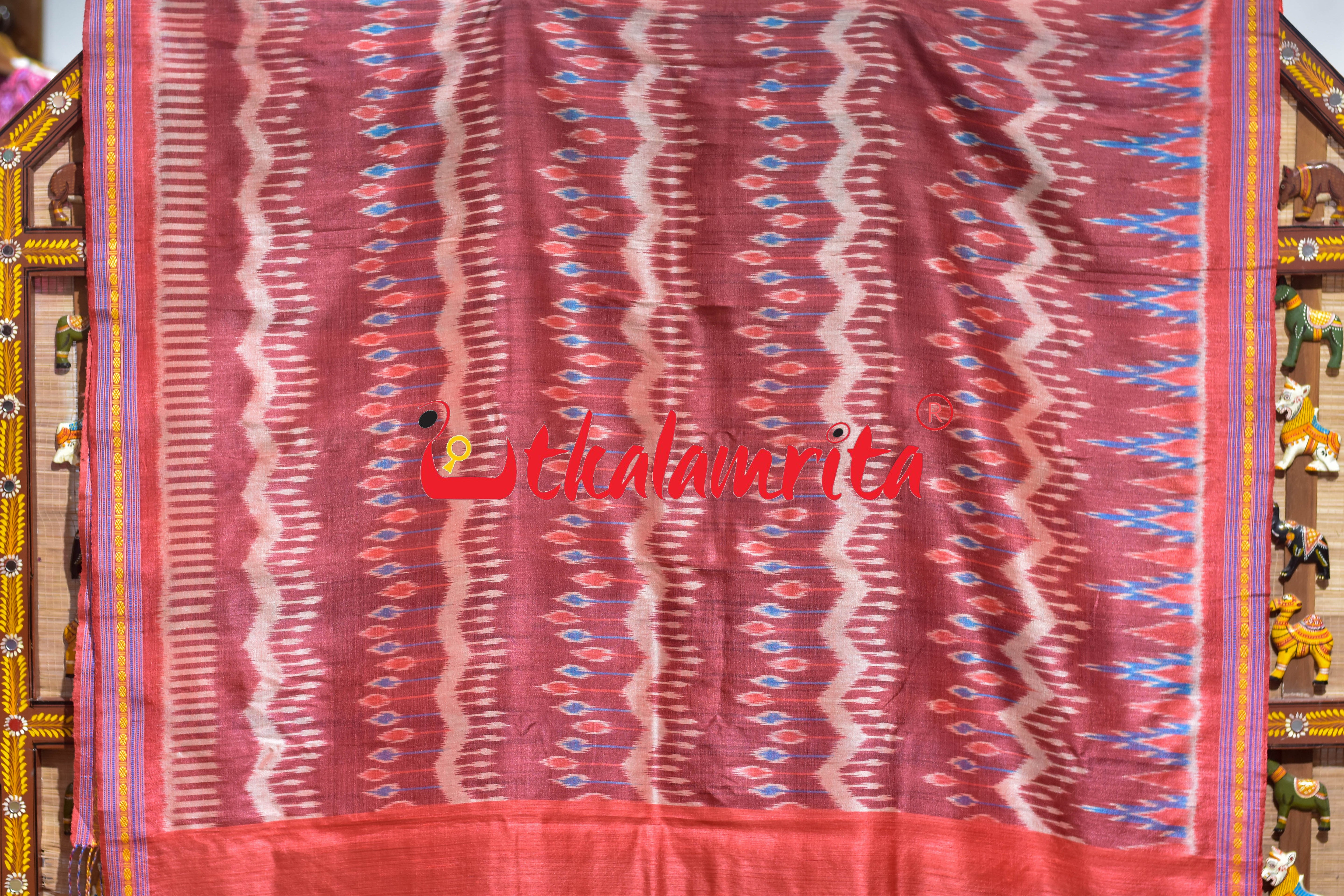 Red Half Ikat Half  Jala Gopalpur Tussar Silk Saree