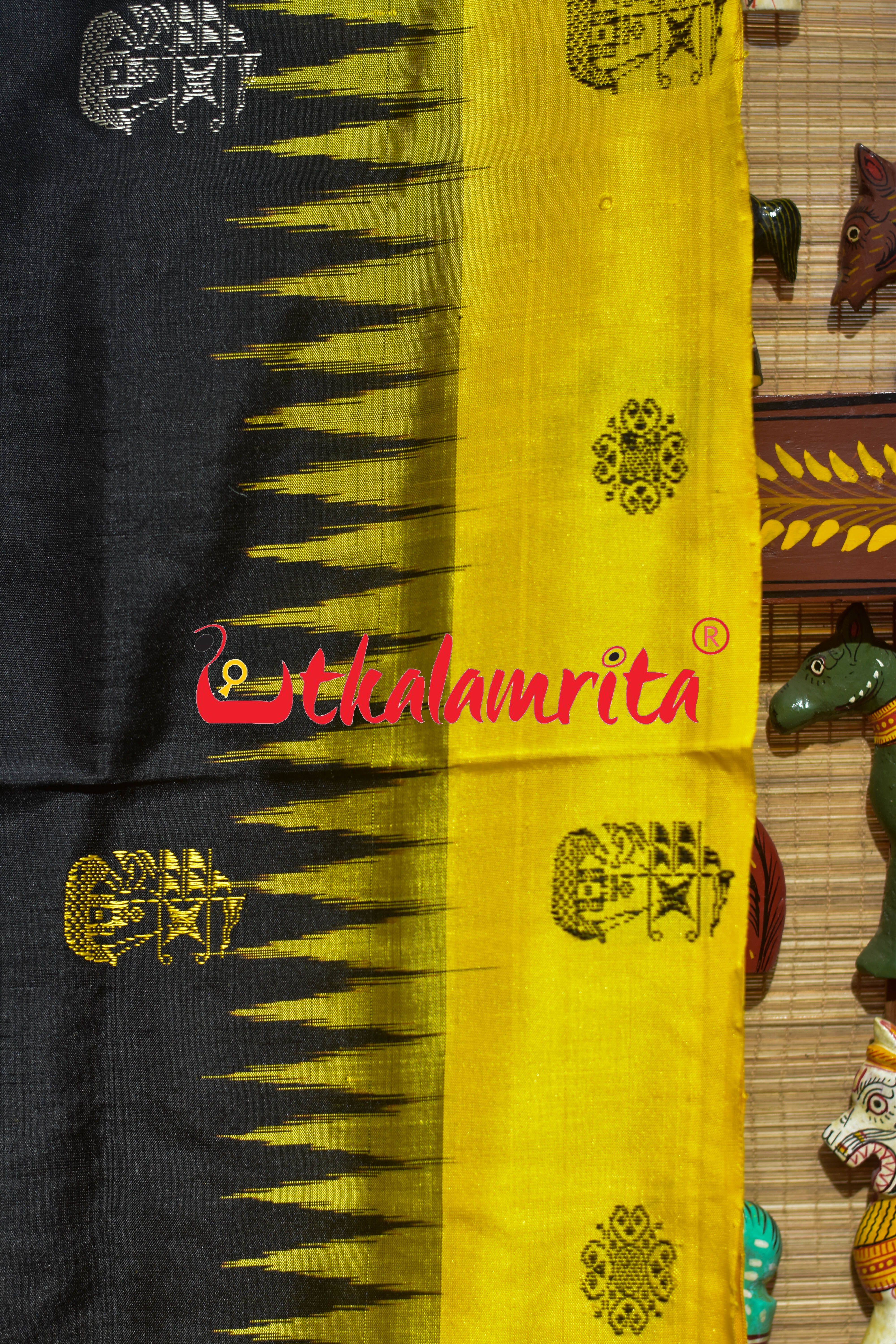 Black Yellow Boita Bomkai Silk Saree