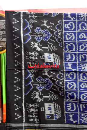 Blue Odia Alphabets Khandua Cotton Saree