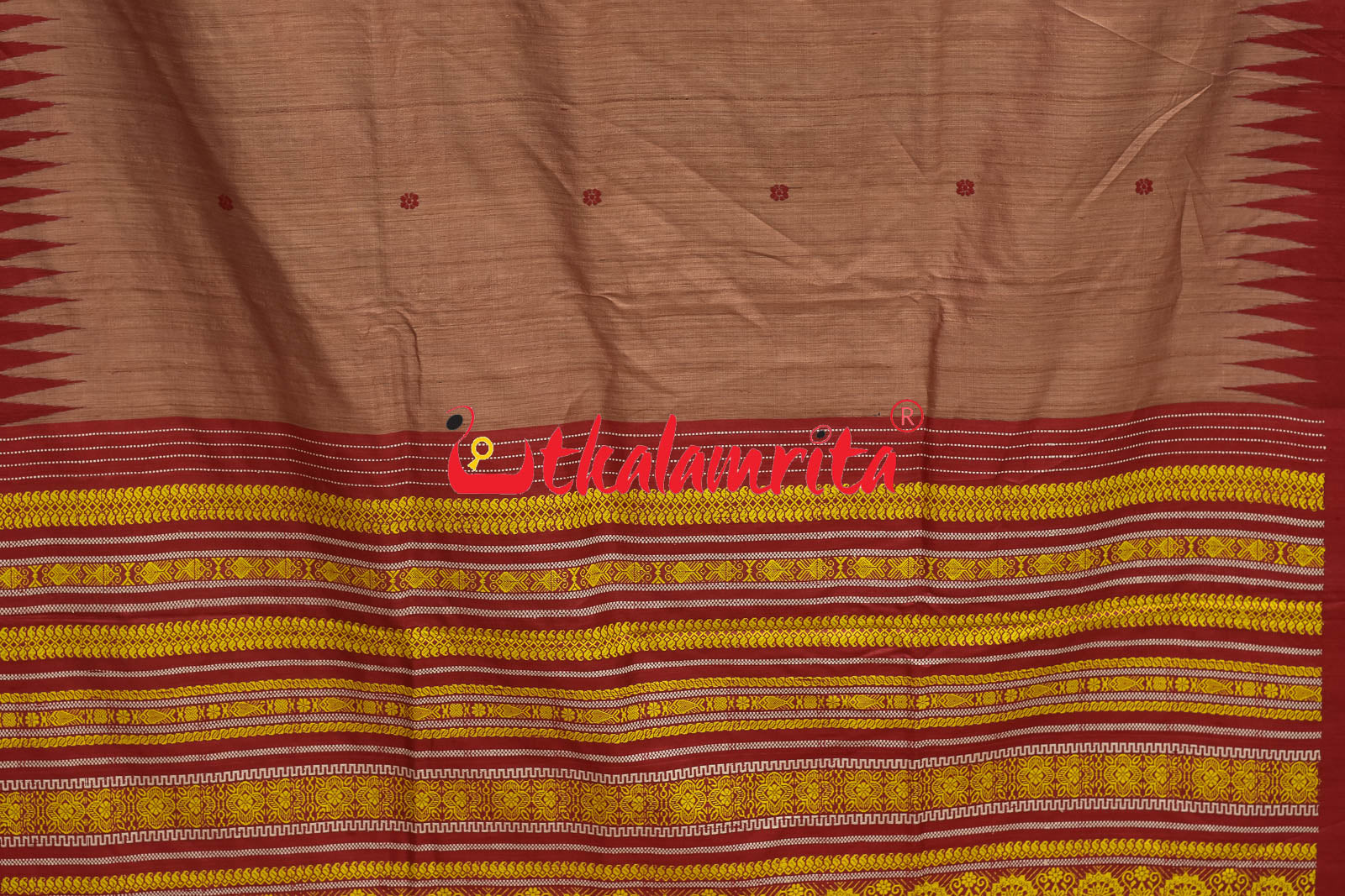 Peach Red Chakra Jaala Gopalpur Tussar Saree