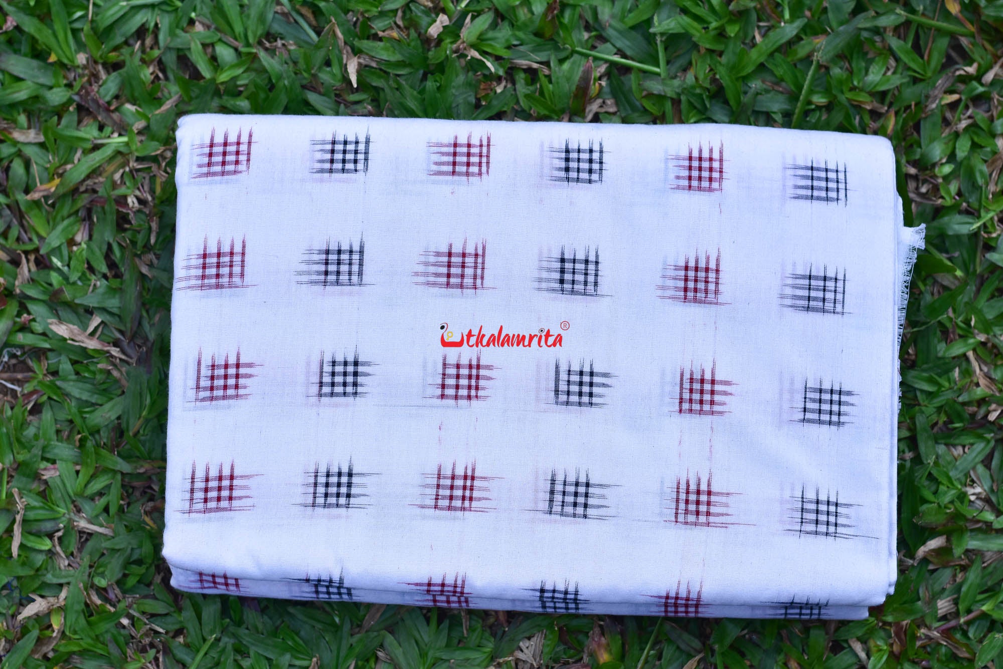 Jharaka Design Red Black Over White Base (Fabric)