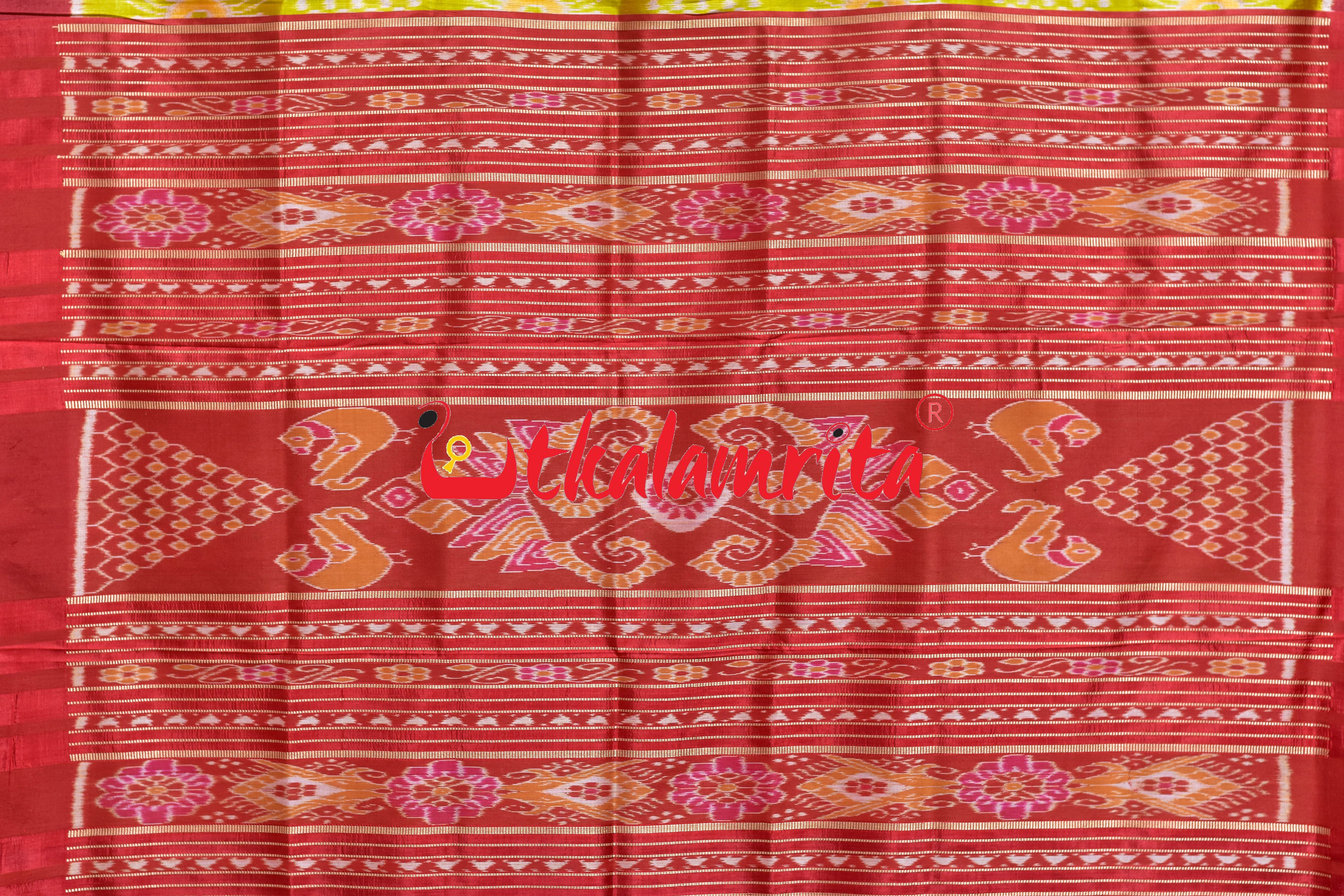 Fluorescent Green Maroon Tarabali Khandua Silk Saree