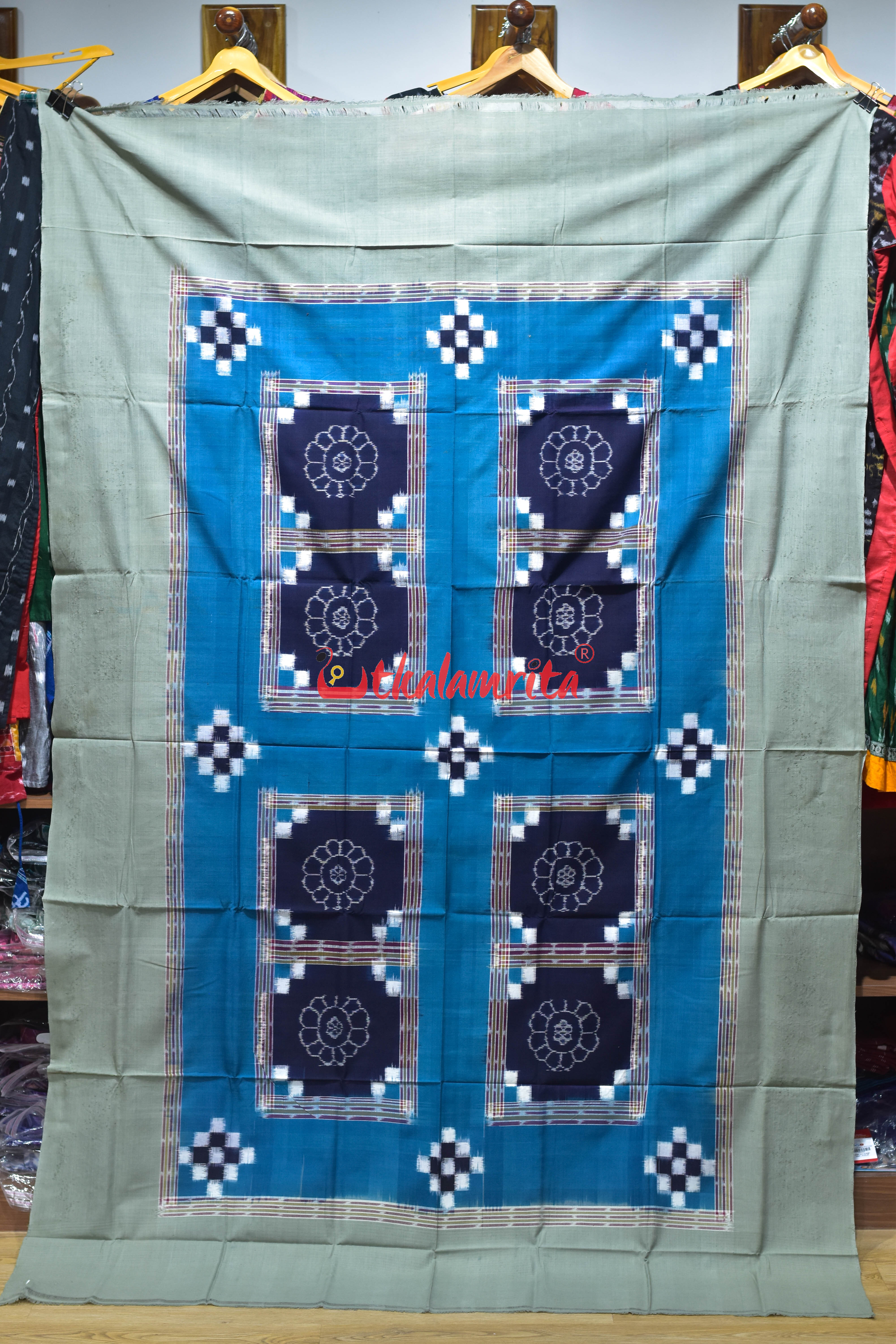 Olive Blue Flower Bandha Cotton (Single Bedsheet)