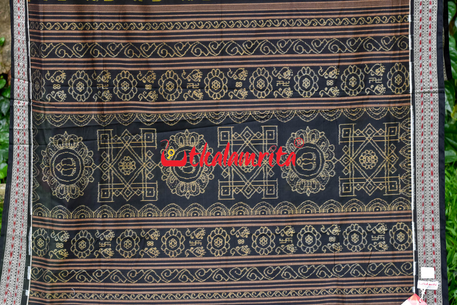 Black Tribal Flower  Sambalpuri Cotton Saree
