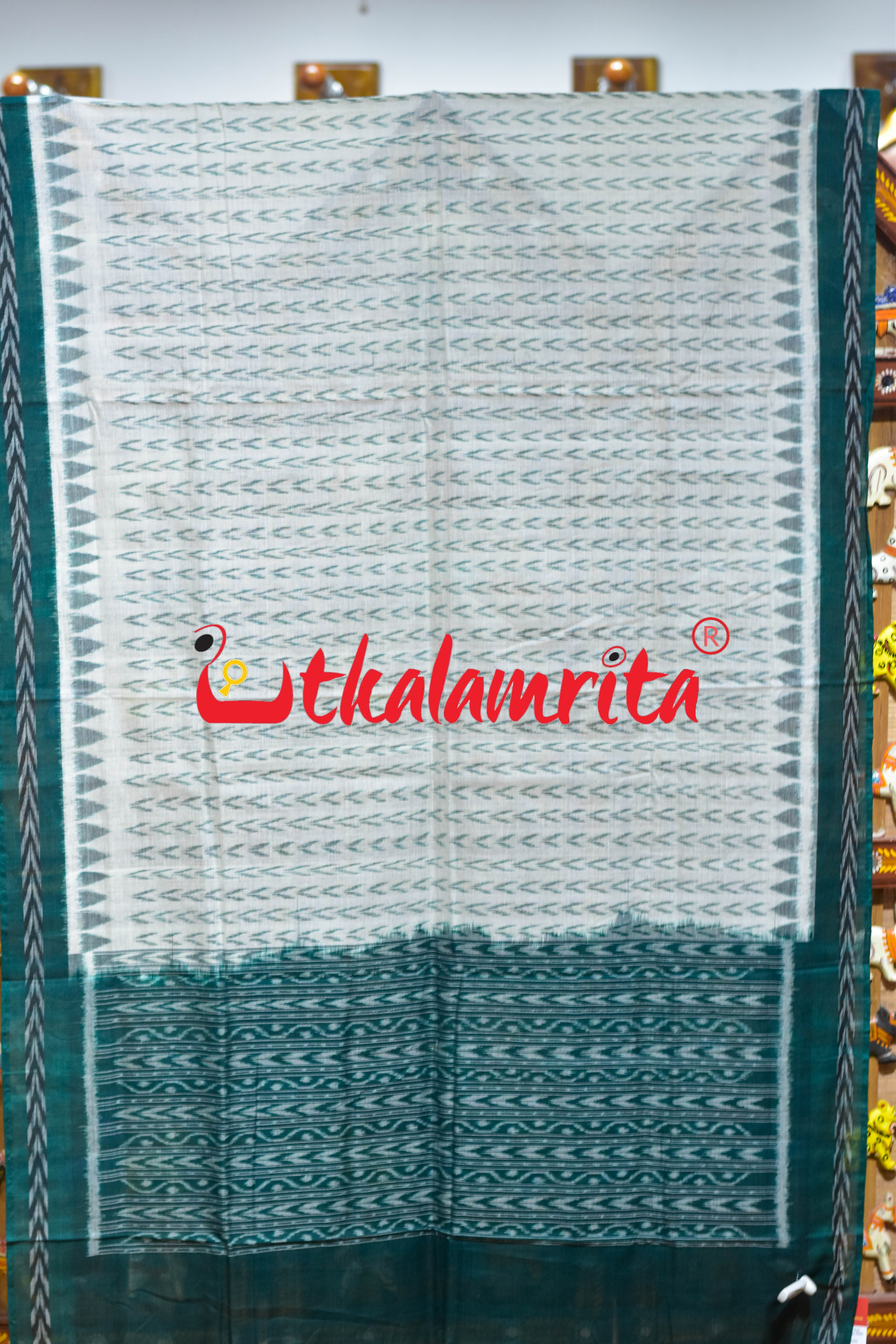 Dhanpatri White Green Sambalpuri (Dupatta)